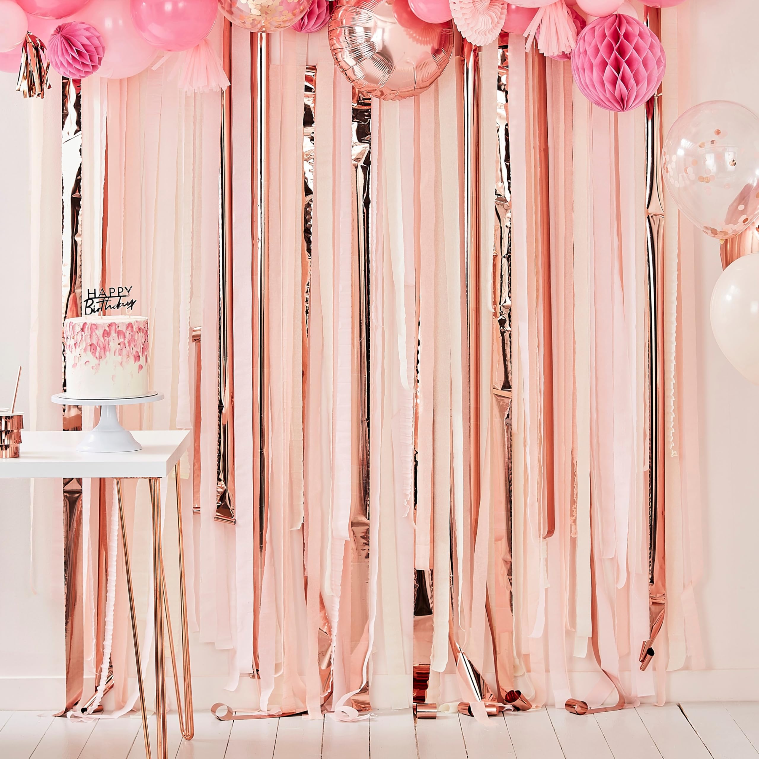 Ginger Ray Pink & Rose Gold Party Streamers Backdrop Kit - Elegant Birthday, Wedding, Baby Shower Decorations for Photo Booth & Event Decor