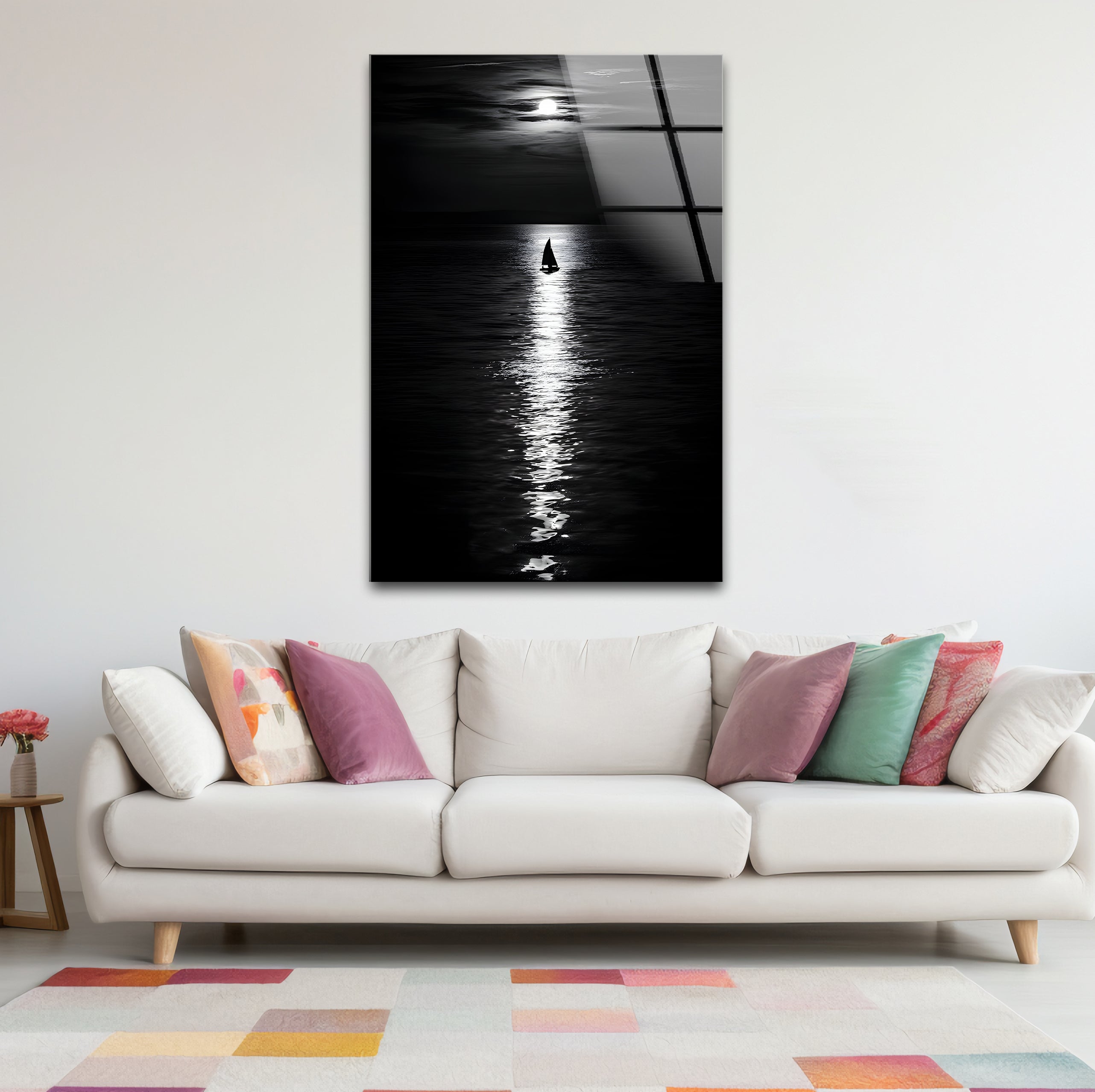 Black and White Moonlight Landscape Glass Wall Art - Elegant Home Decor for Living Room, Bedroom & Office - Perfect Gift for Housewarming & Holidays