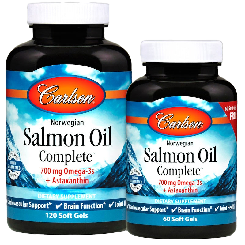 Carlson Labs Norwegian Salmon Oil Complete - 180 Softgels (120 + 60 Bonus) for Heart, Brain & Joint Health - Omega-3 Supplement for Adults & Seniors - Supports Cognitive Function & Cardiovascular Wellness