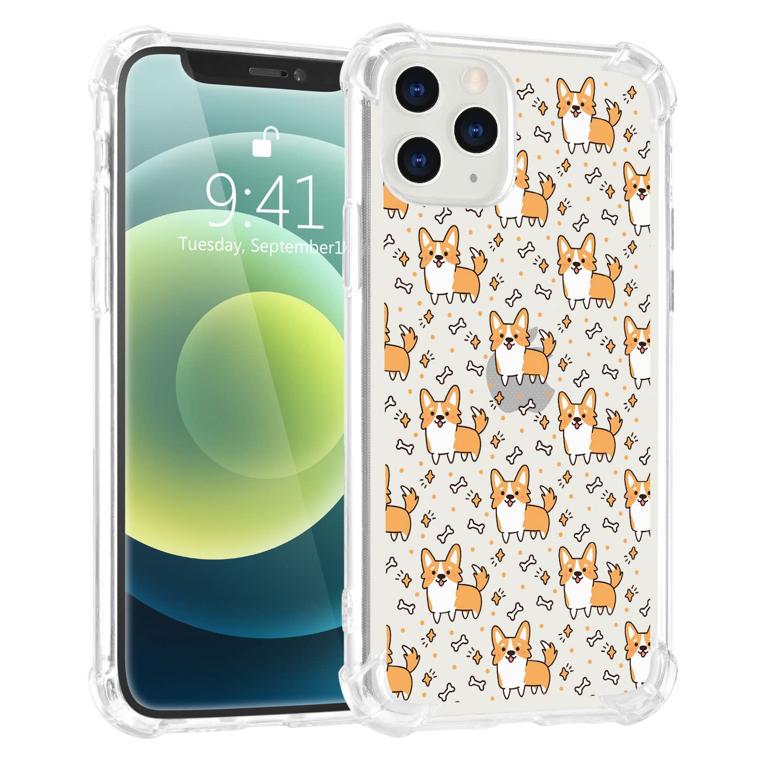 Cute Cartoon Corgi Dog Pattern iPhone 12 Pro Max Case - Transparent TPU Full Body Protective Cover with Shockproof Design for Women & Girls | Perfect for Everyday Use, Work, School & Travel