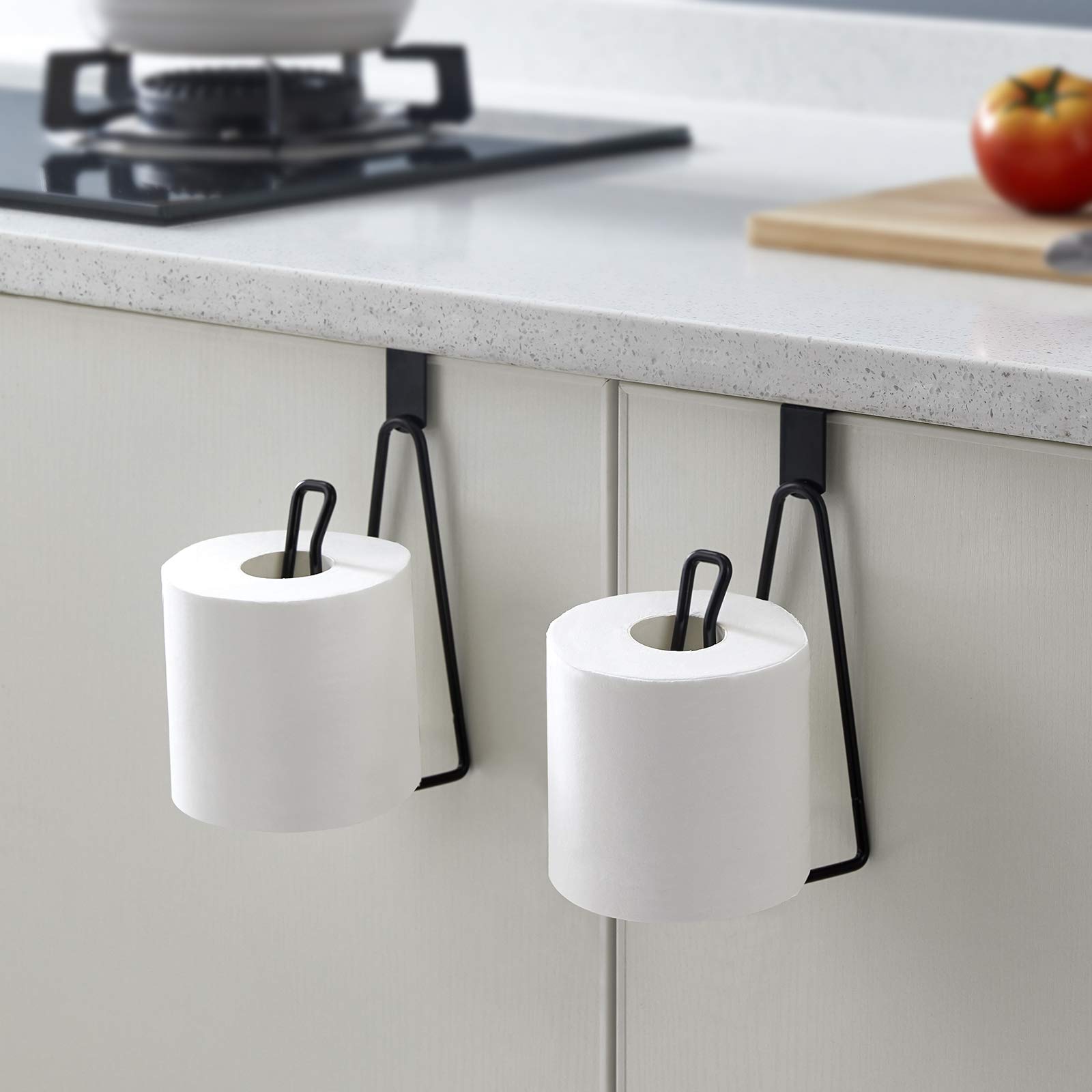 Black Metal Over The Tank Toilet Paper Holder Stand - Bathroom Tissue Roll Dispenser & Storage Organizer for Home, RV, and Office Use