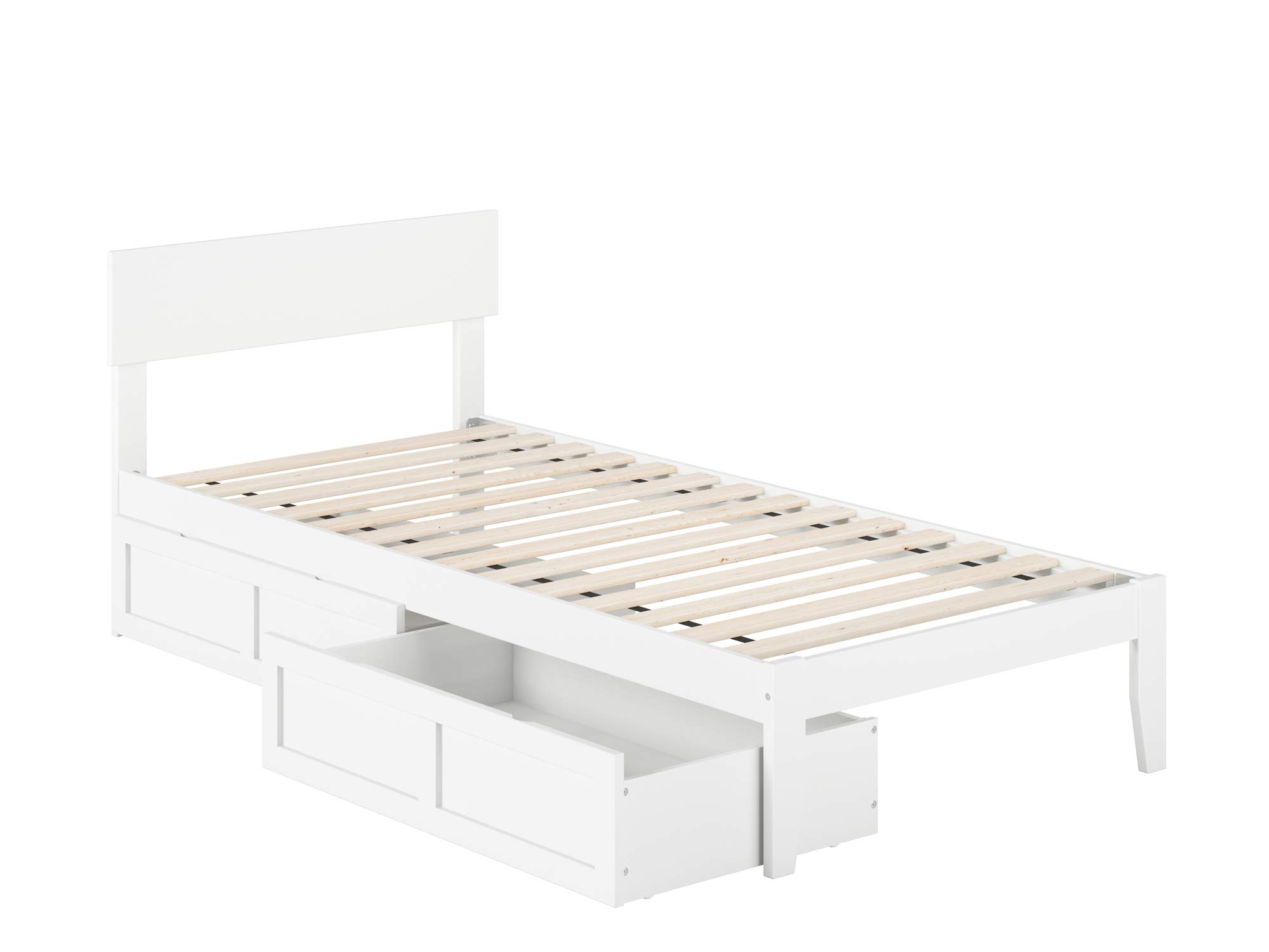 AFI White Twin XL Boston Bed Frame with Underbed Storage Drawers - Space-Saving Bedroom Furniture for Small Apartments & Dorm Rooms