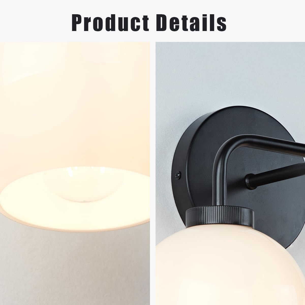 17 Inch Modern Glass Globe Double Sconce Wall Light - Matte Black Metal Finish with Hand-Polished Milky Glass Shade - Elegant Vanity Lighting for Bedroom, Bathroom & Over Mirror - Perfect for Indoor Home Decor & Ambient Lighting