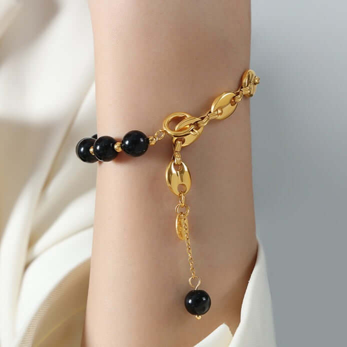 Freshwater Pearl & Agate Pig Nose Bracelet for Women - Elegant Adjustable Beaded Jewelry Gift for Birthday, Anniversary | Perfect for Daily Wear, Office & Special Occasions | E379
