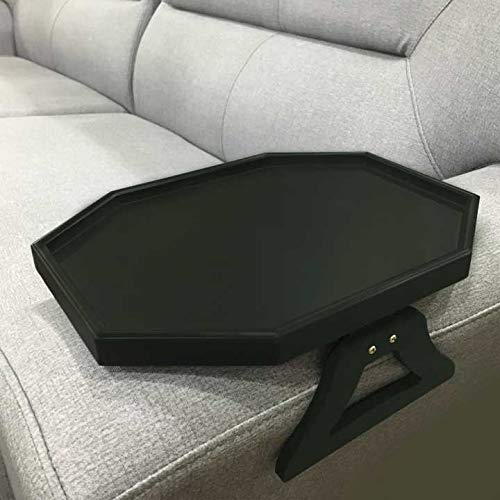 Wooden Sofa Armrest Tray - Clip-On Side Table for Recliner, Couch & Chair - Organizer for Coffee, Snacks, Phone & Remote Control - Perfect for Living Room, Bedroom & Home Theater (Black)