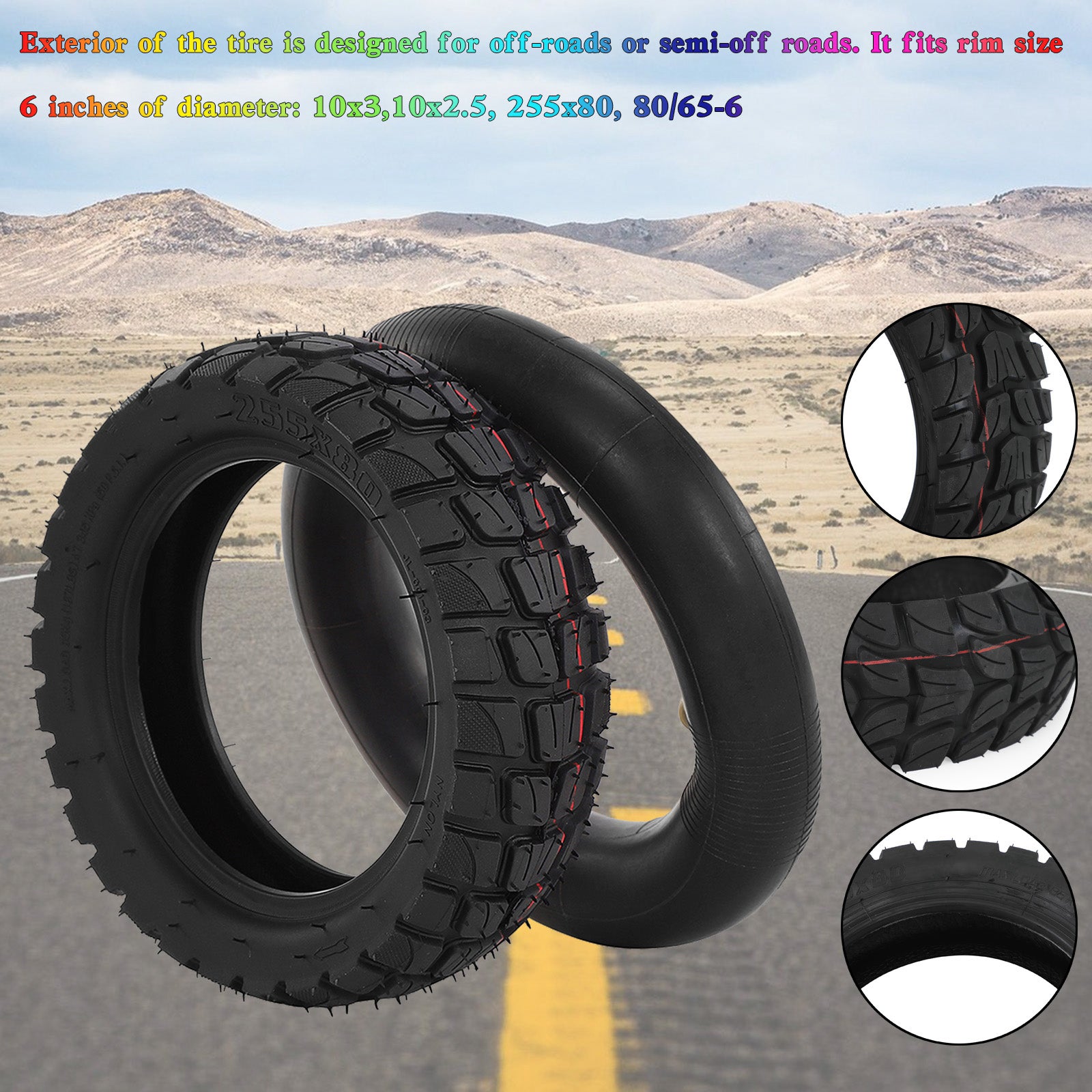 10x3.25-5.25x80 Off-Road Tires + Inner Tubes for KUGOO M4 Zero Electric Scooter - 80/65-6 Size - Perfect for Trail Riding, Commuting & Outdoor Adventures