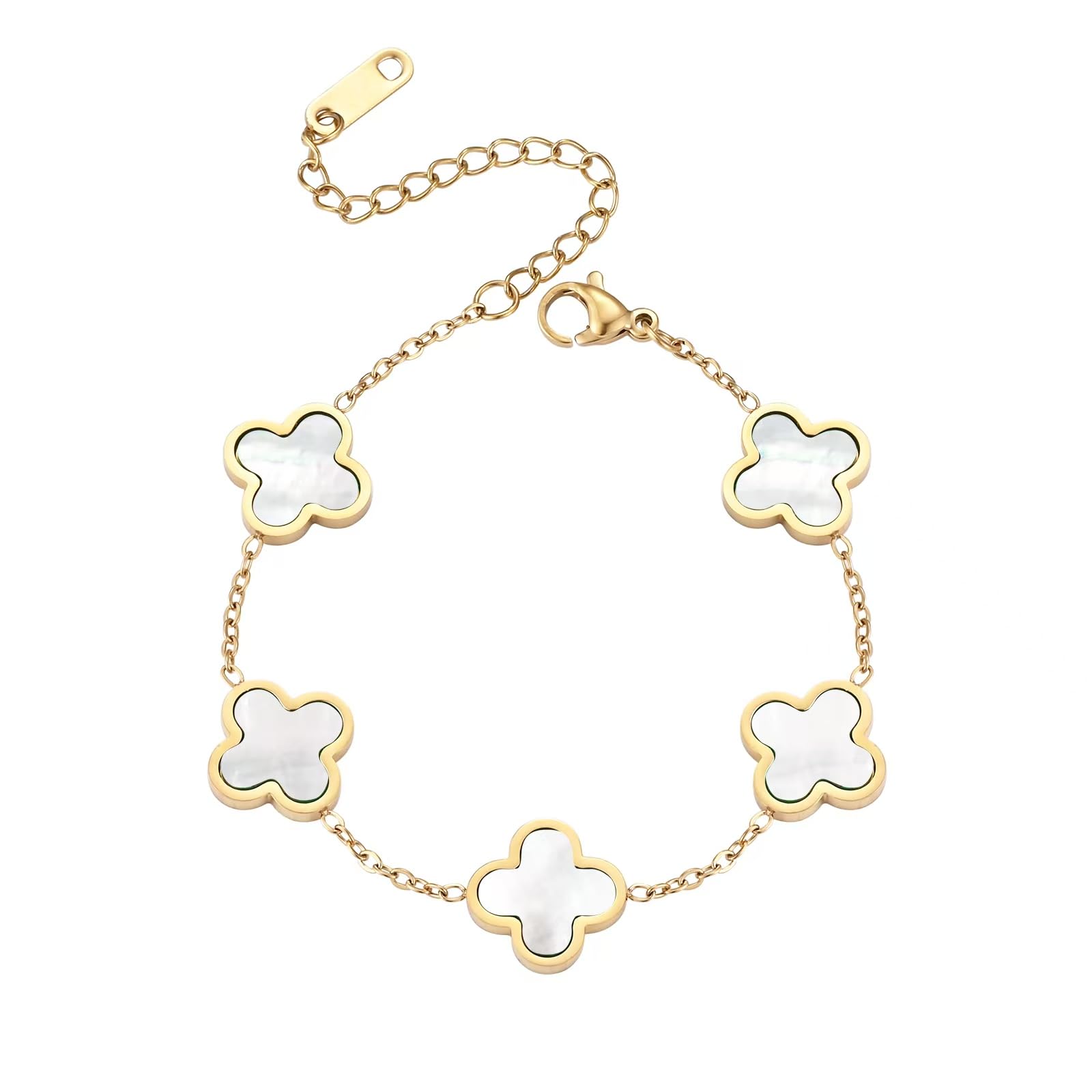 Lucky Clover Bracelet for Women - 18K Gold Plated 4 Leaf Clover Charm Bracelet in Black, White, Green & Red | Stylish Fashion Jewelry Gift for Her | Perfect for St. Patrick's Day, Birthday & Everyday Wear