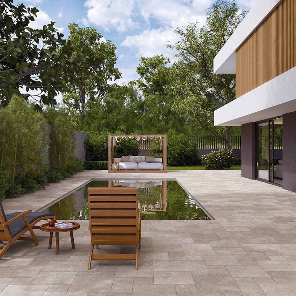 Oslo Taupe French Pattern Outdoor Porcelain Tile - Durable & Stylish Patio Flooring for Gardens, Pool Decks & Backyard Landscaping