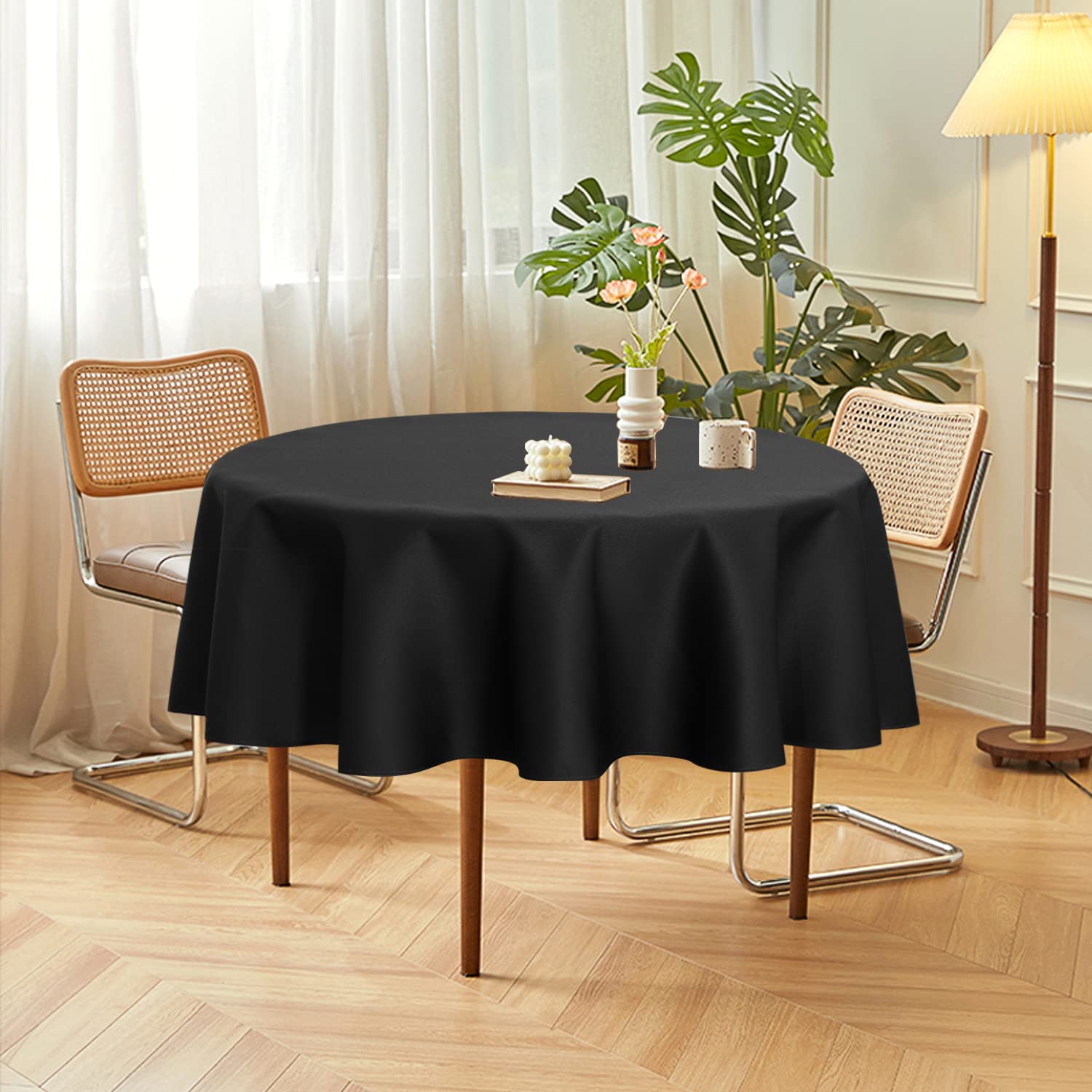 Sancua 2 Pack 60 Inch Round Black Tablecloth - Stain & Wrinkle Resistant Washable Polyester Table Cover for Dining, Buffet Parties, Camping & Outdoor Picnics | Perfect for Home, Restaurant & Holiday Decor