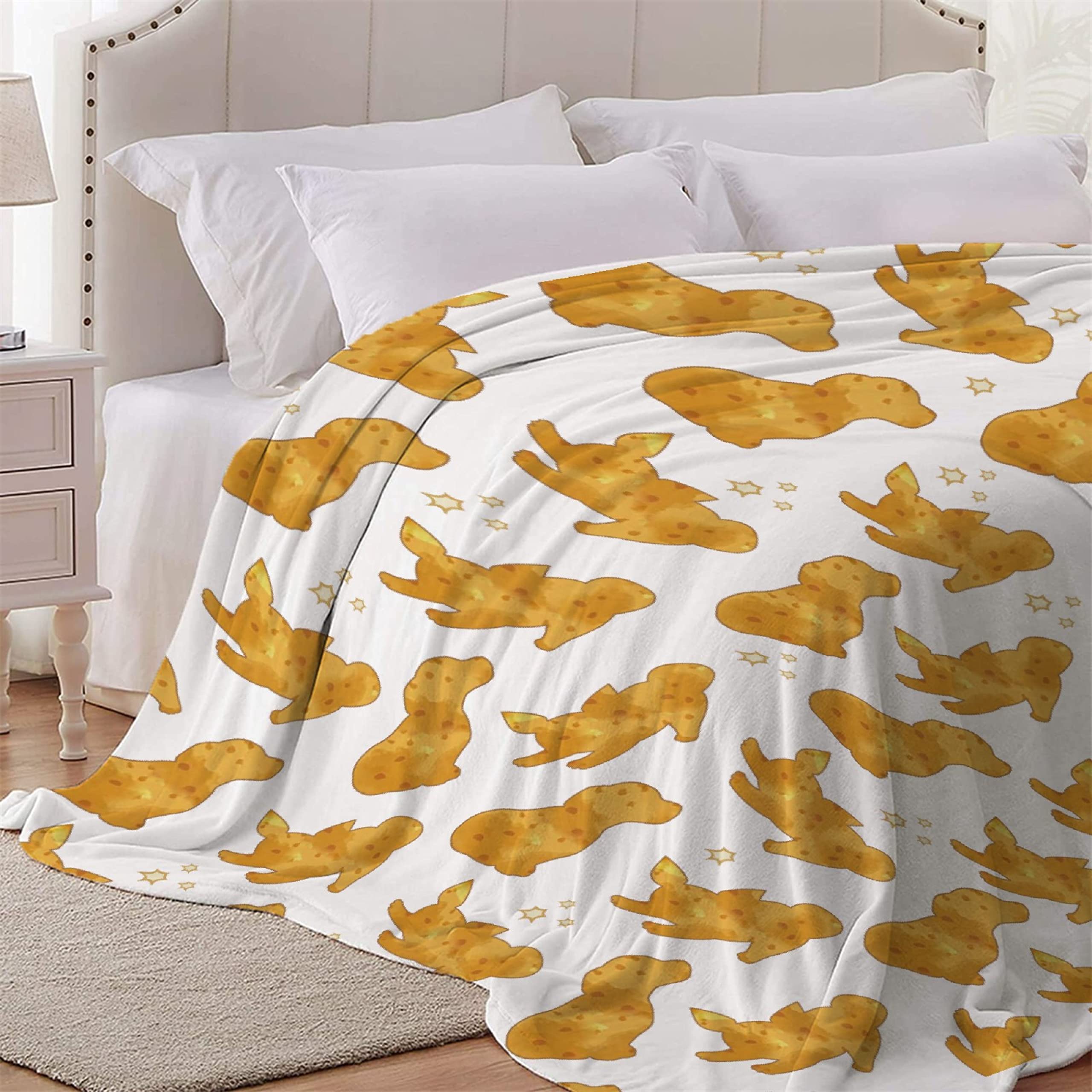Dog Fried Chicken Nuggets White Throw Blanket - Soft Flannel Fleece for Couch, Bed & Gifts (120x90 in)