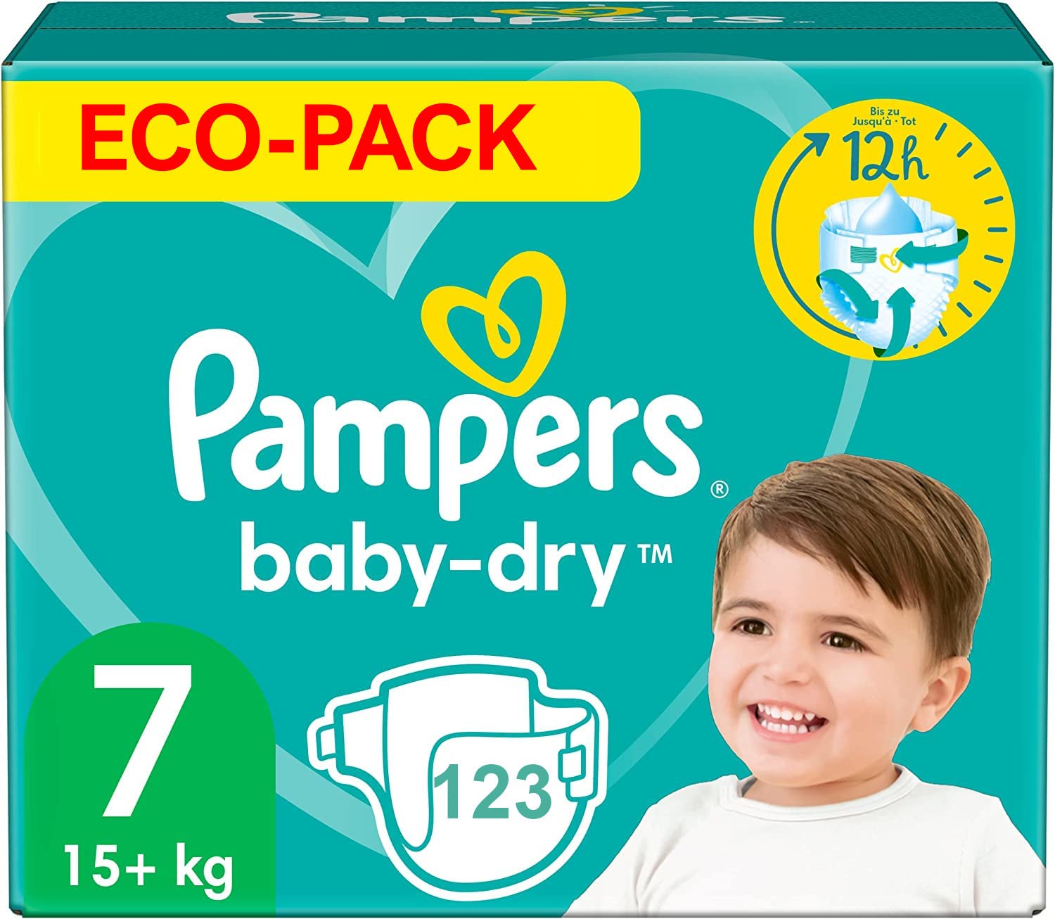 Pampers Baby-Dry Size 7 Diapers - 123 Layers for Overnight Protection & Leakproof Comfort | Ideal for Active Toddlers, Nighttime Use & Daycare