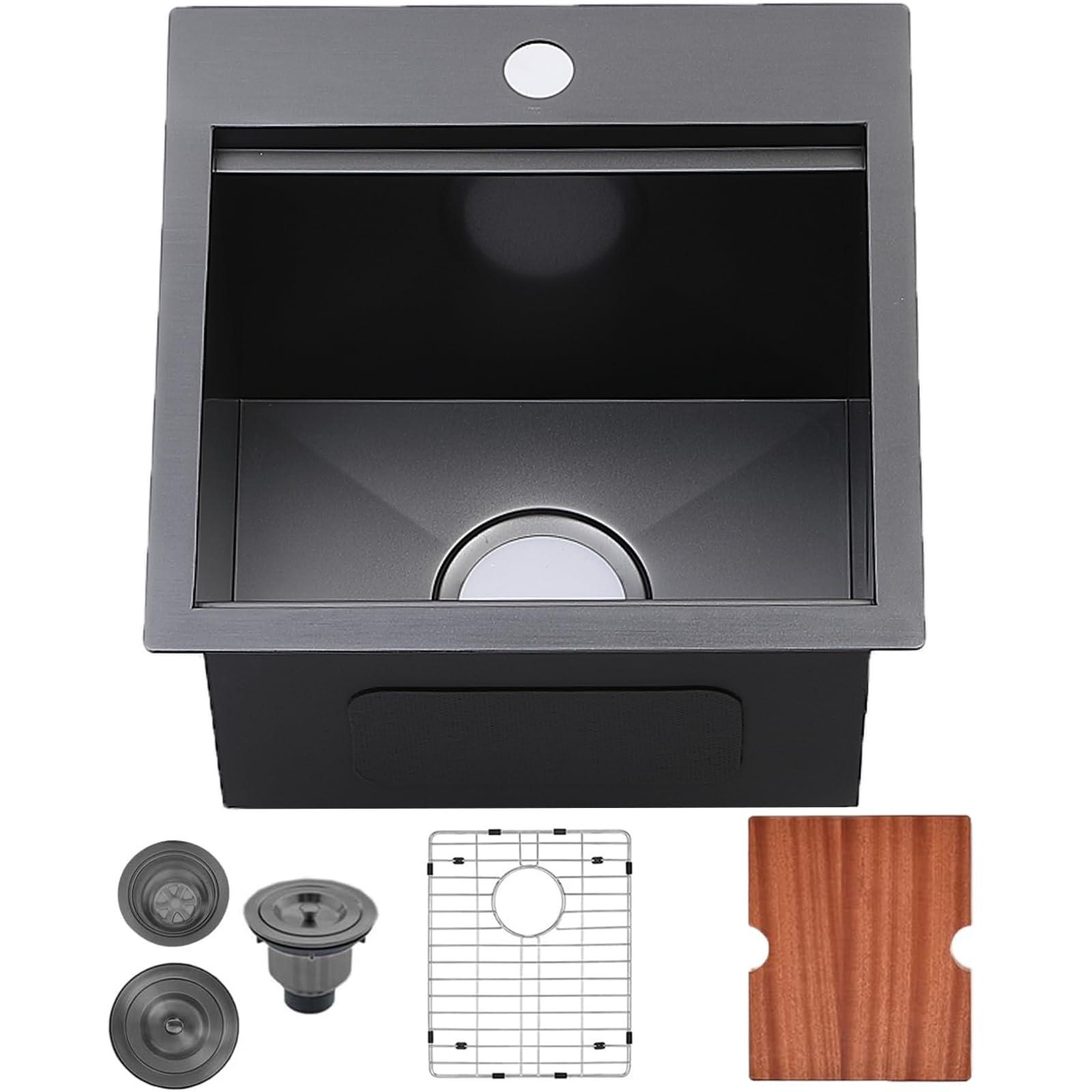 15x15 Inch Black Stainless Steel Drop-In Bar Sink - Square Topmount Single Bowl Kitchen Sink for RV, Outdoor, Wet Bar & Laundry | Perfect for Small Kitchens, Office Prep Stations & Workstations
