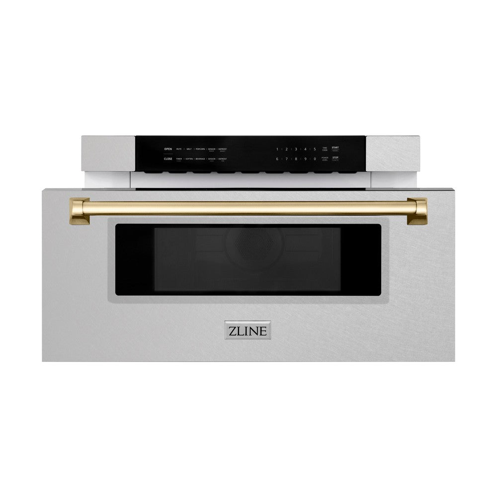 ZLINE Autograph Edition 30 Inch Built-In Microwave Drawer - 1.2 cu.ft Stainless Steel with Gold Accents (MWDZ 30 SS G) - Perfect for Modern Kitchens & Luxury Home Appliances