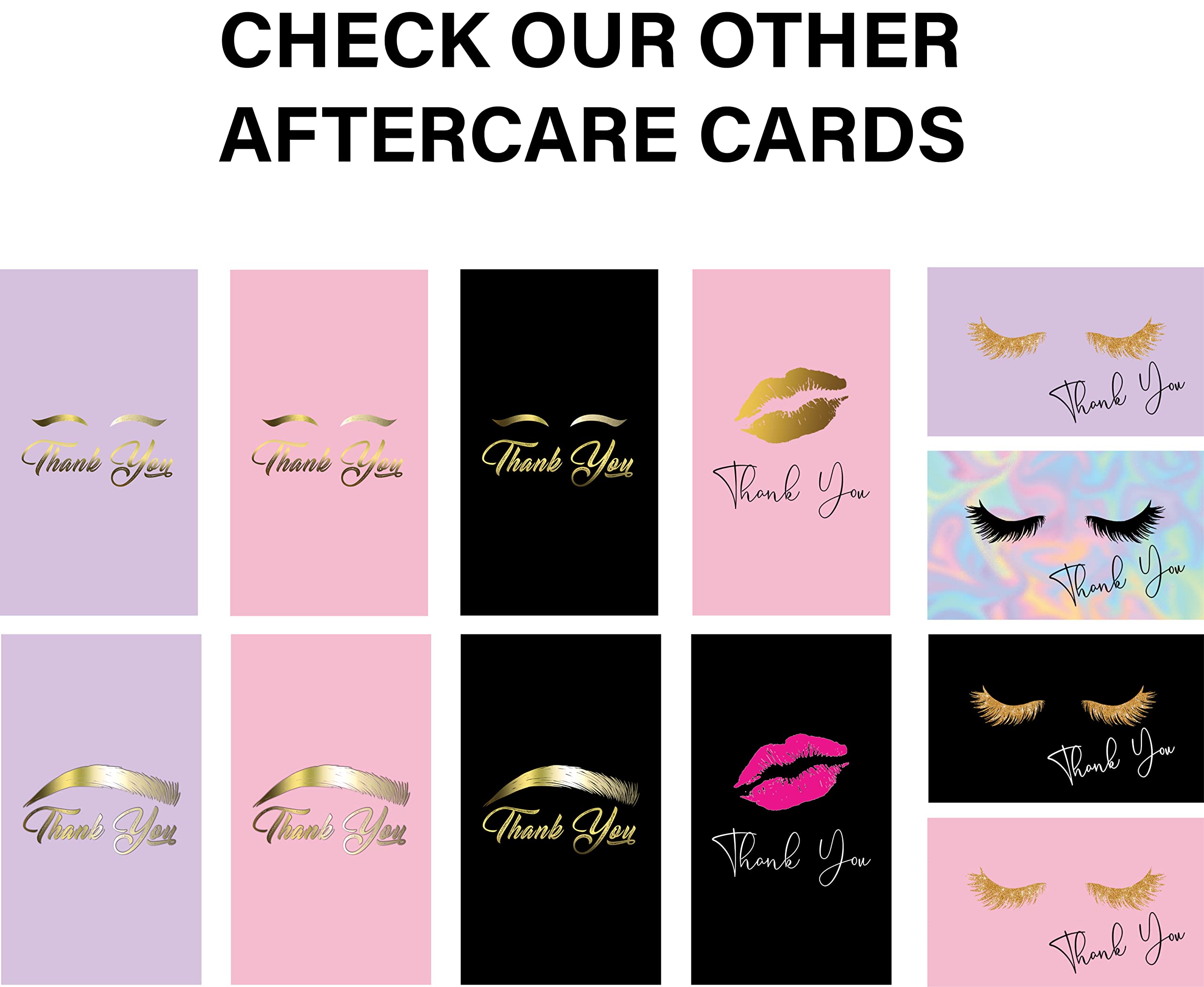 BRAWNA 50 Pack Permanent Makeup Aftercare Cards for Eyeliner & Microblading - Thank You Cards for PMU Clients - Spanish/English Bilingual - Pink PMU Supplies Kit - Perfect for Tattoo Artists & Beauty Salons
