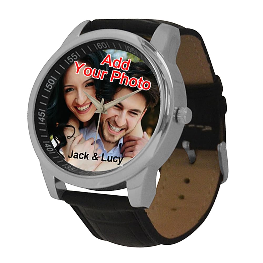 Custom Photo Watches for Men - Personalized Engraved Leather Watch for Boyfriend, Husband, Dad - Perfect Anniversary, Birthday, Valentine's Gift - Ideal for Weddings, Date Nights & Special Occasions