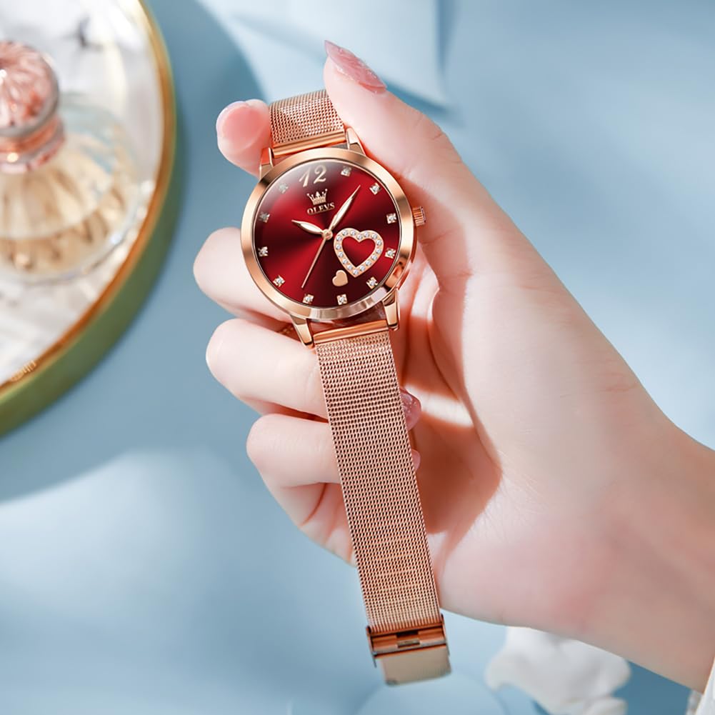 OLEVS Women's Rose Gold Minimalist Watch & Bracelet Set - Slim Analog Quartz Wristwatch for Ladies, Waterproof Two-Tone Dress Watch for Everyday Wear, Office & Special Occasions