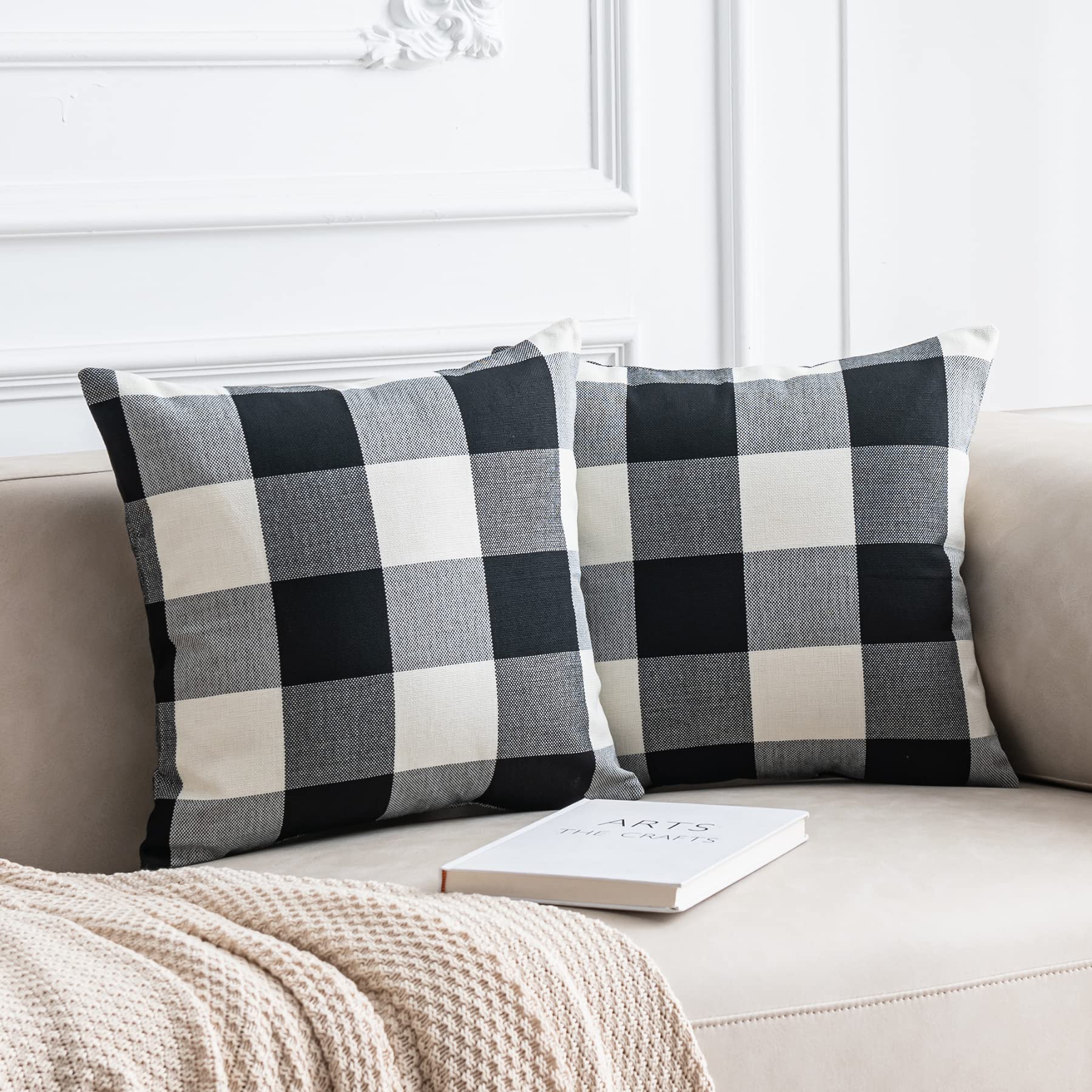 Anickal 18x18 Inch Fall Pillow Covers Set of 2 - Black and White Buffalo Check Plaid Throw Pillow Covers for Couch, Sofa & Home Decor | Rustic Farmhouse Decorative Cushion Cases | Perfect for Autumn, Thanksgiving & Seasonal Home Styling