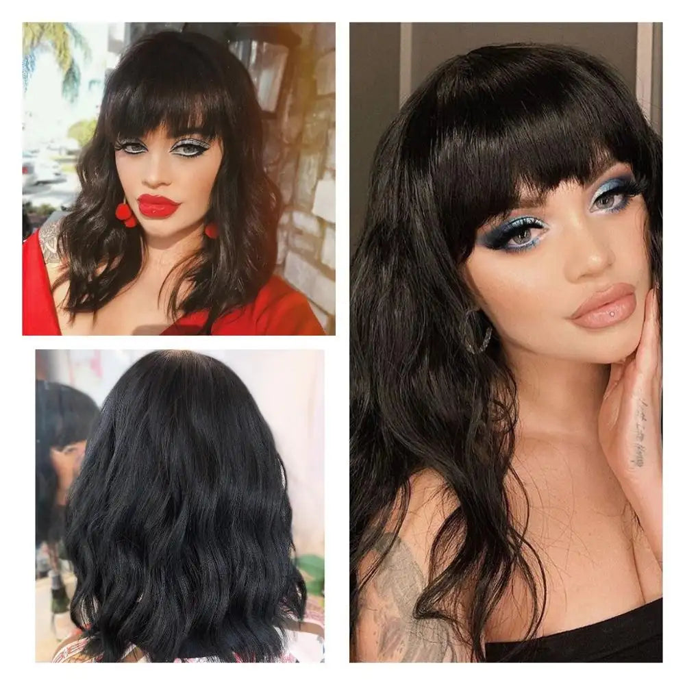 Zuria Medium Wavy Synthetic Wig With Bangs - Heat Resistant Cosplay Wig for Women, Natural Looking Hairpiece for Daily Wear & Costume Parties