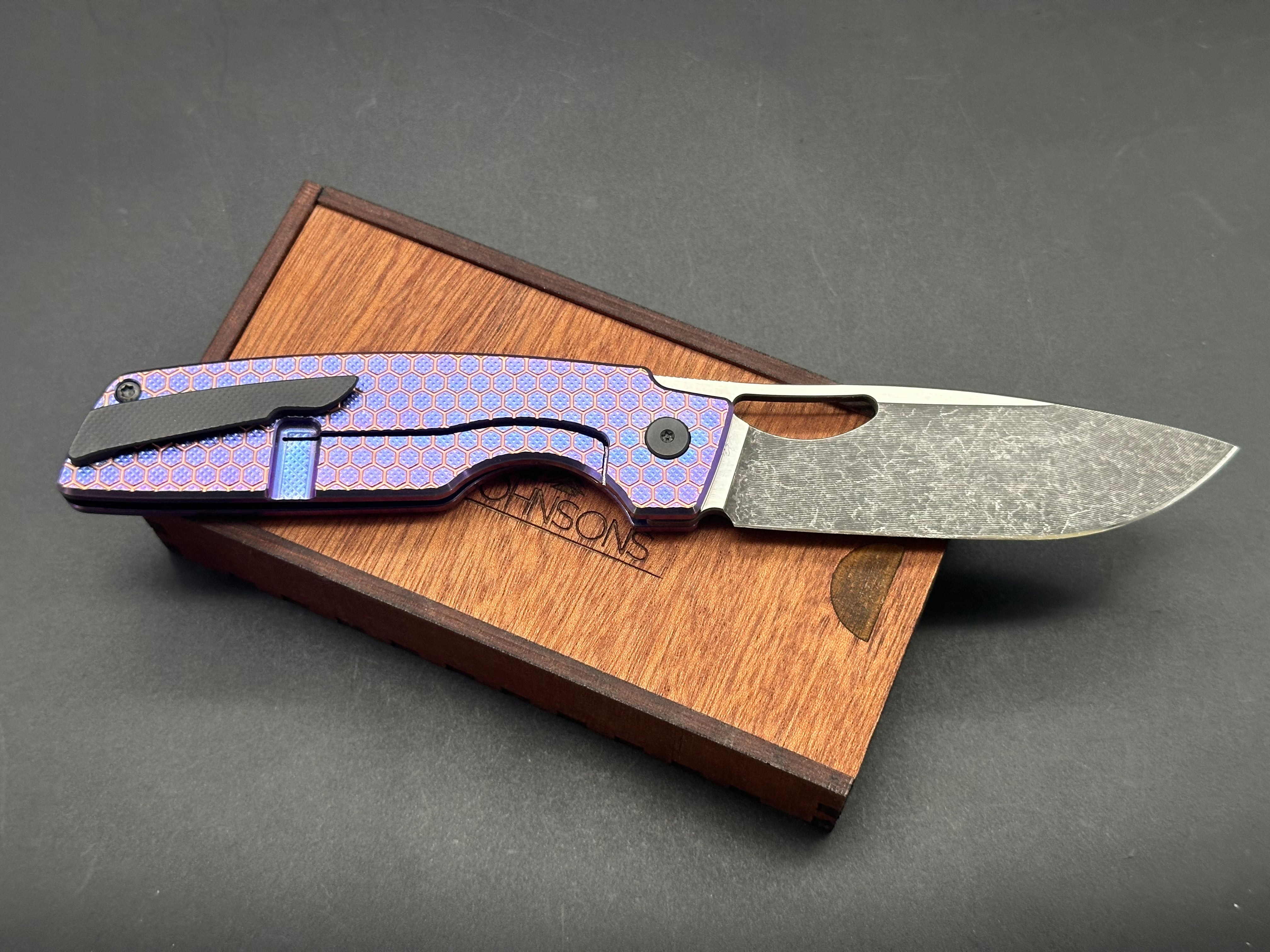 Rob Johnson Cedar 76V Folding Knife - Purple Titanium Handle with Rose Gold Hardware & M390 Acid Washed Blade - EDC, Outdoor, Camping, Survival, Hunting, Gift for Men