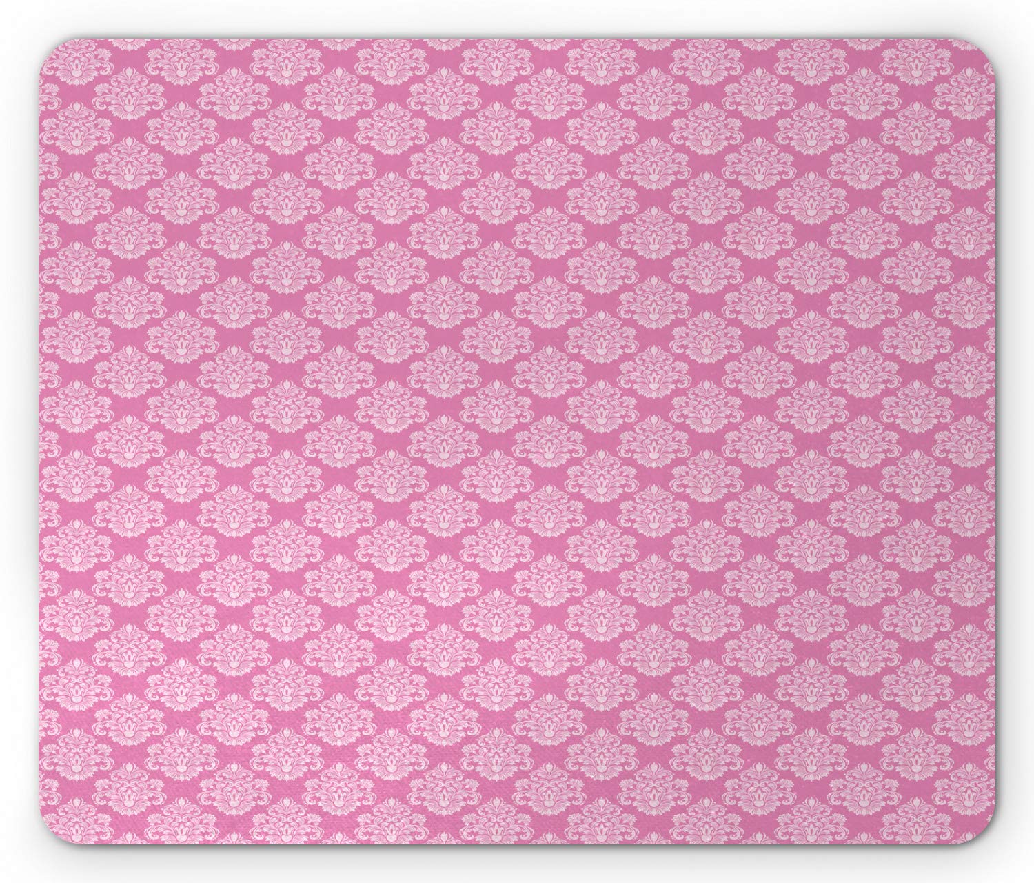 Ambesonne Pink Mouse Pad with Intricate Flower Motifs - Non-Slip Rubber Base, Standard Size Rectangle Mousepad for Office & Gaming - Renaissance Tile Design in Pale Pink