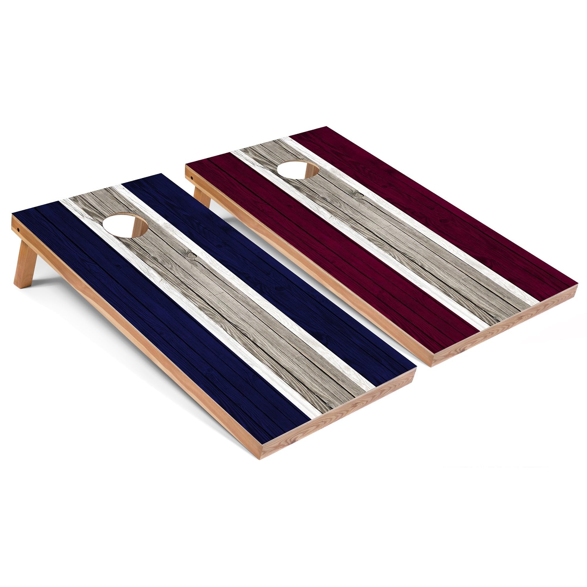 Premium Navy & Maroon Striped Regulation 2x4 Cornhole Board Game Set - Includes 2 Boards, 8 Bean Bags & Carrying Case - Perfect for Backyard Parties, Tailgating & Outdoor Family Fun