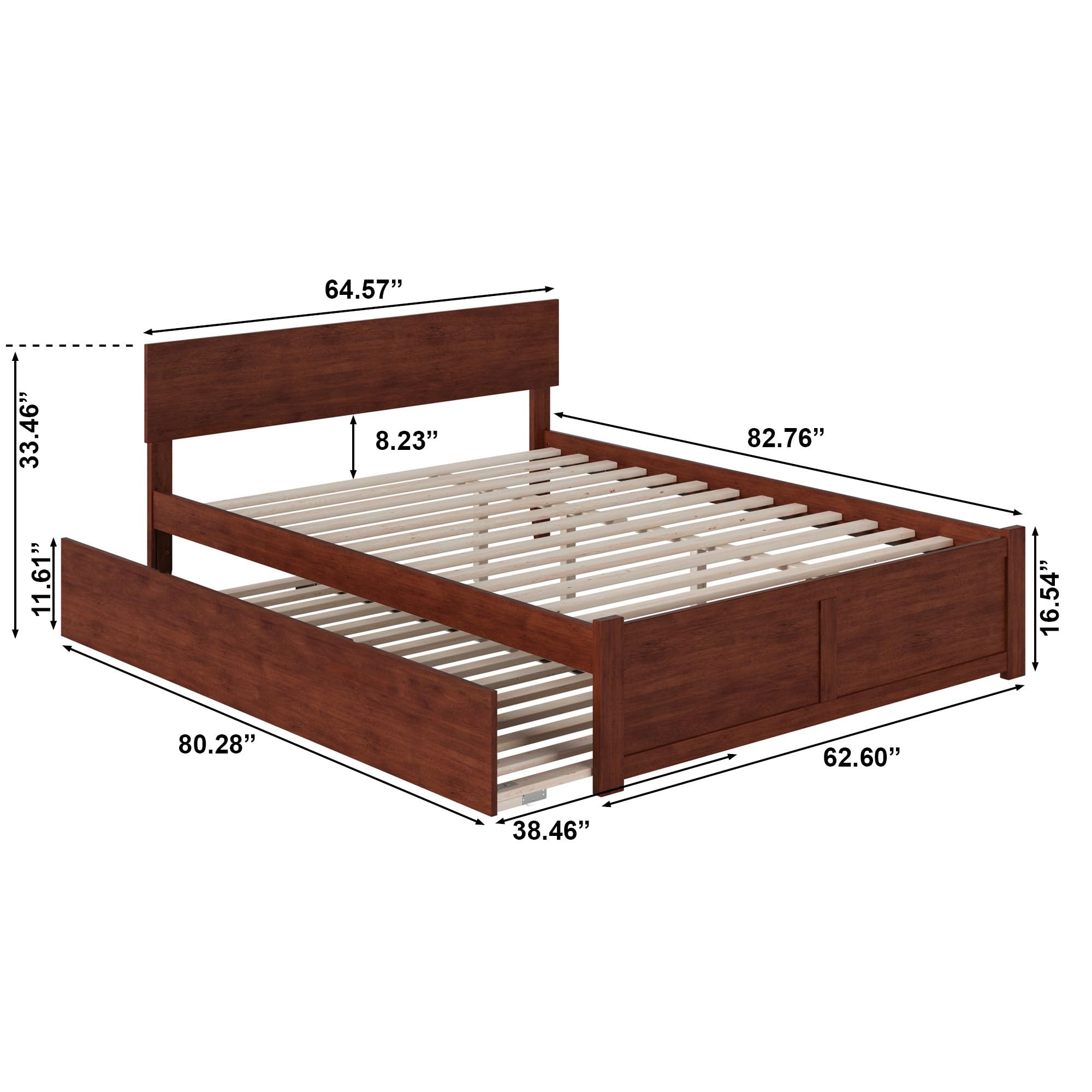 AFI Orlando Queen Size Platform Bed with Footboard & Twin XL Trundle in Walnut - Modern Solid Wood Bed Frame for Master Bedroom or Guest Room