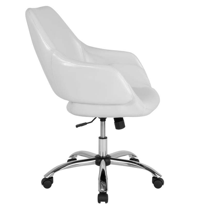 FLASH Madrid White Leather Upholstered Mid Back Office Chair - Ergonomic Home & Office Desk Chair for Comfortable Working & Studying