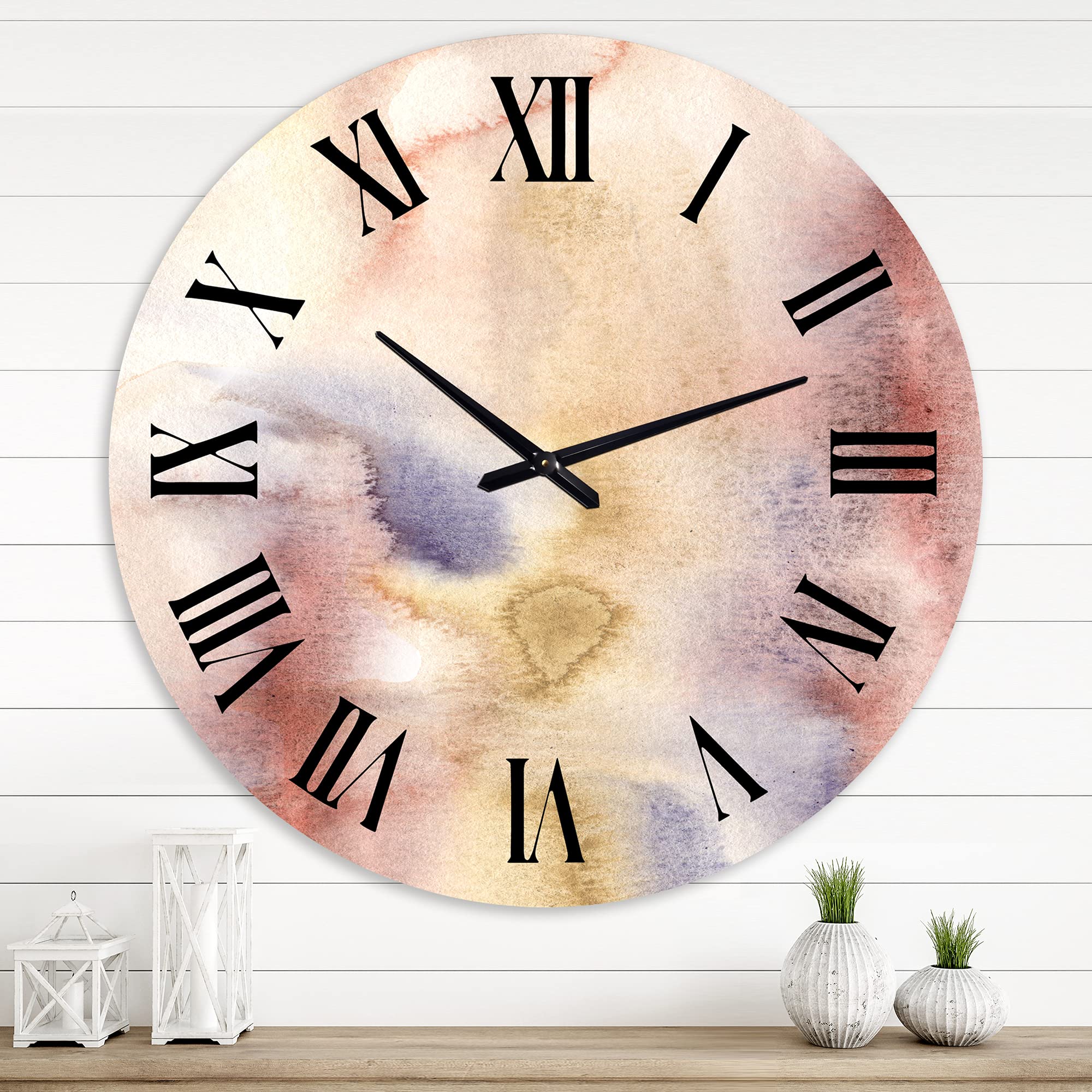 Modern Abstract Wall Clock - Pastel Dark Blue, Pink & Yellow Spots Design - Large Fractal Art Clock for Kitchen, Living Room & Office Decor - Perfect for Home, Dorm & Workspace