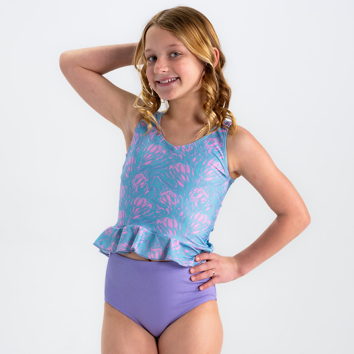 Girls V Neck Peplum Tankini Top - Stylish Swimwear for Kids - Perfect for Pool Parties, Beach Vacations & Summer Fun