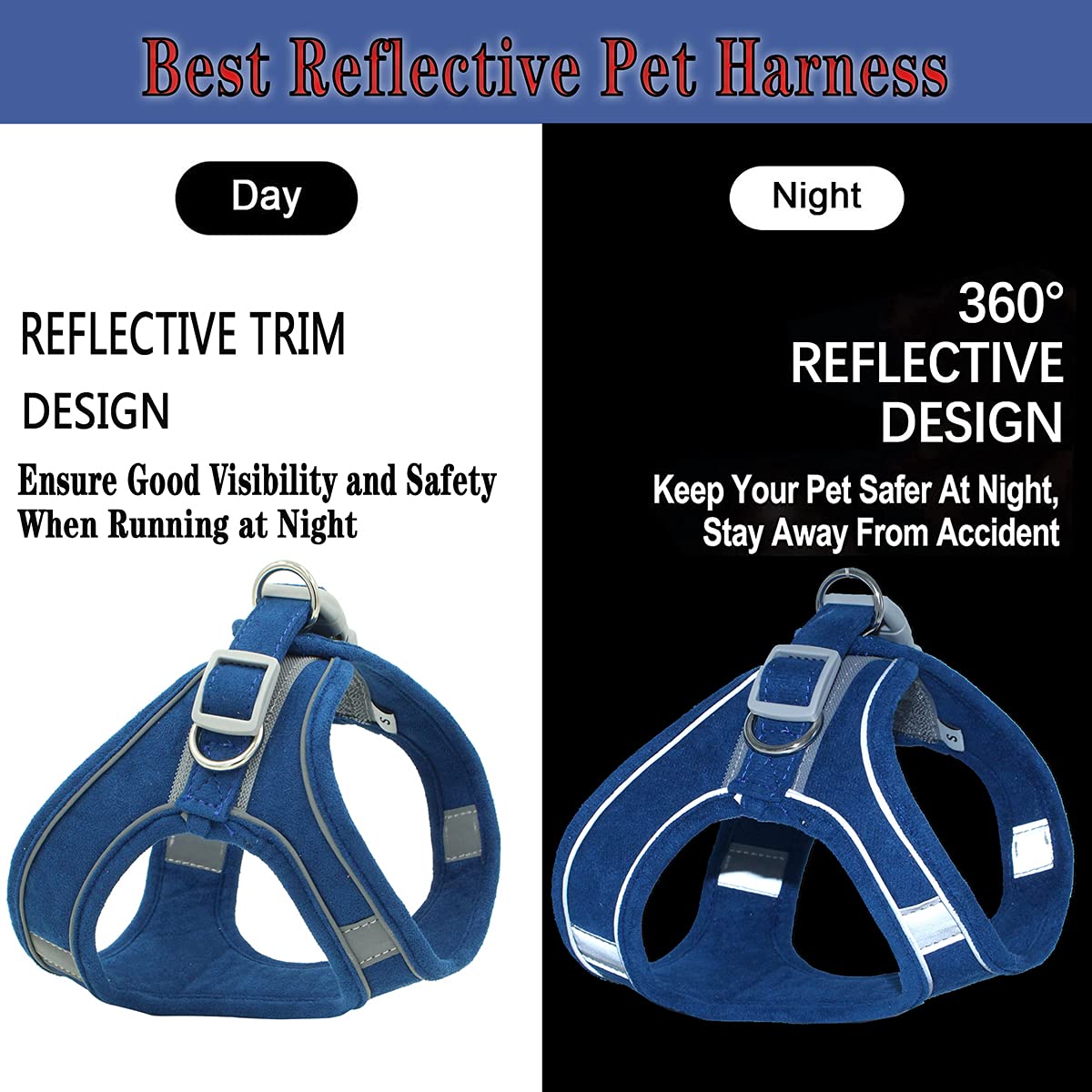 Adjustable Reflective Dog Harness and Leash Set - Comfortable Pet Vest with Handle for Small & Medium Dogs & Cats - Perfect for Walking, Hiking & Outdoor Adventures (Blue, Size M)