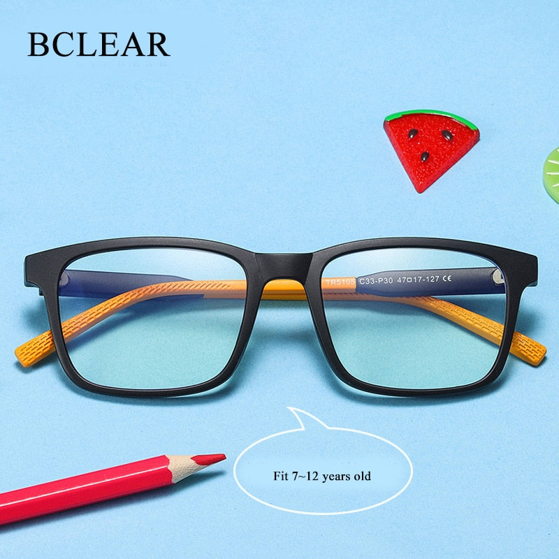 Bclear Kids Square Full Rim Silica Titanium Eyeglasses WD5105 - Durable & Lightweight Children's Glasses for School, Reading & Daily Wear
