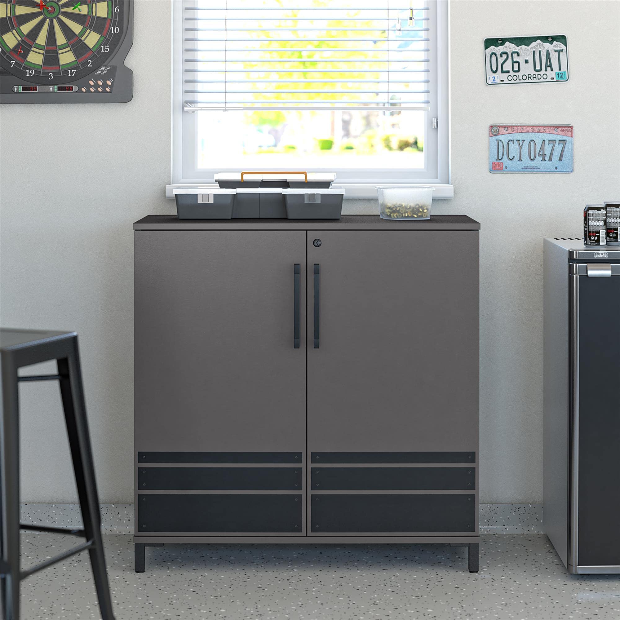 Shelby Garage Base Cabinet 2 Door with Adjustable Shelves - Graphite Gray Storage Cabinet for Garage Organization, Workshop & Home Storage Solutions