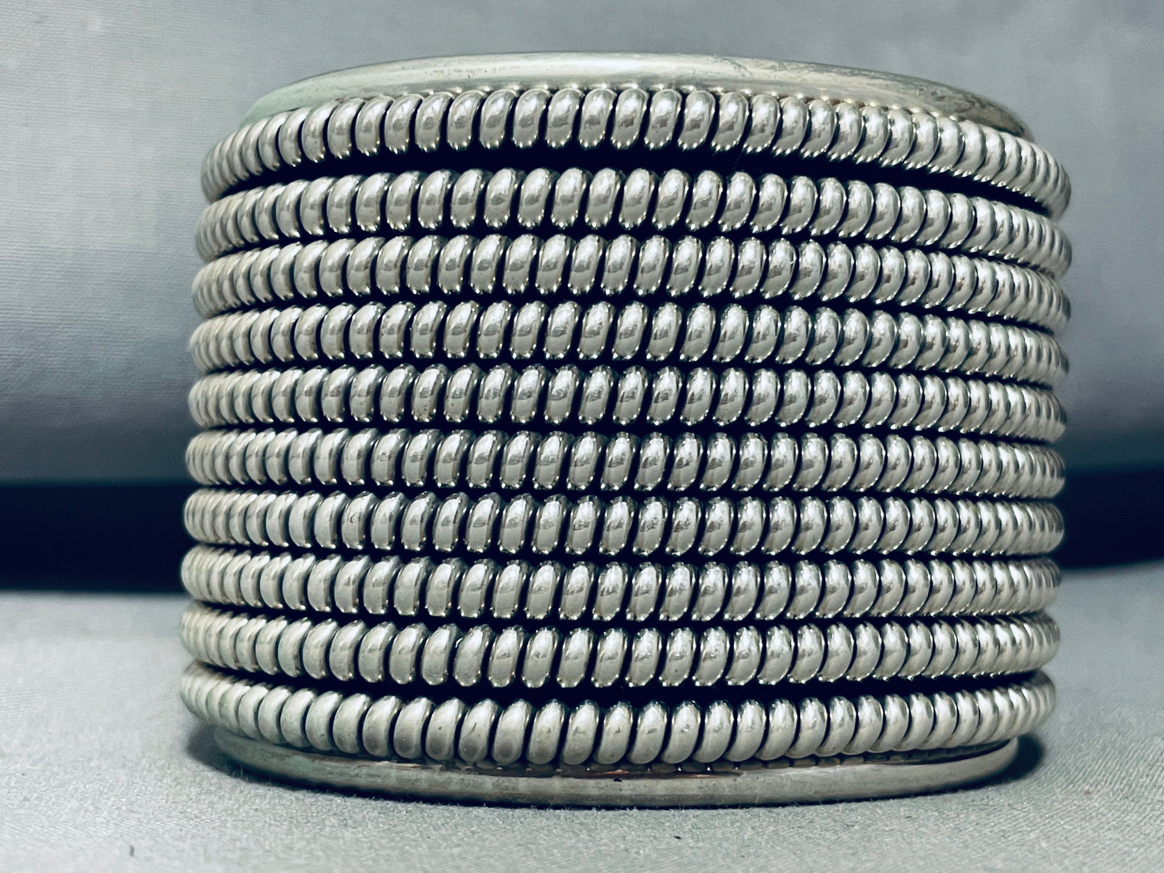 10 Storys of Coils Vintage Navajo Tsosie Sterling Silver Bracelet - Authentic Native American Jewelry for Women, Handmade Tribal Bangle for Boho Fashion & Gift Giving