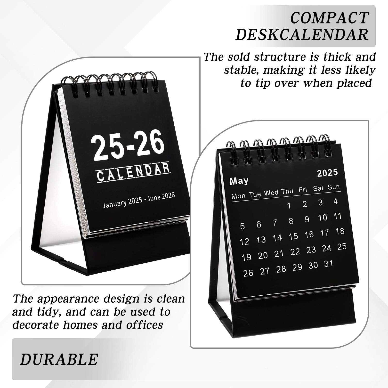 2025-2026 Mini Standing Flip Desk Calendar | Small Desktop Planner for Home, Office & School | 18-Month Jan 2025-Jun 2026 Schedule Organizer | Perfect for Daily Planning, Gift Giving & Workspace Decoration (Black)