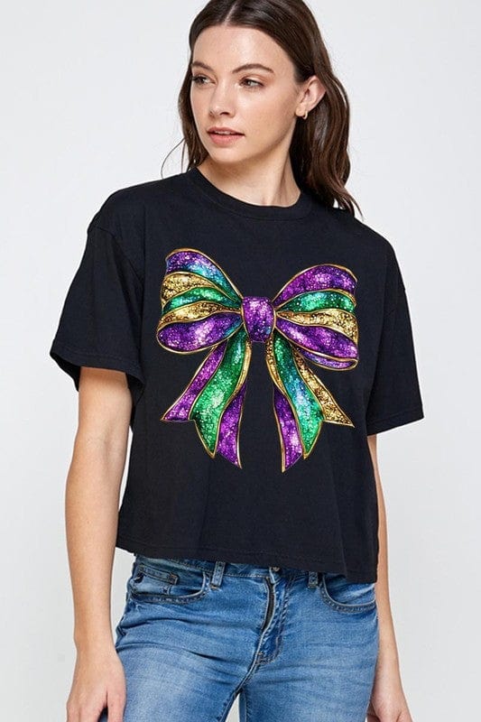 Black Mardi Gras Bow Top - Elegant Hair Accessory for Parties, Festivals & Costume Events | Perfect for Carnival, Halloween & Cosplay
