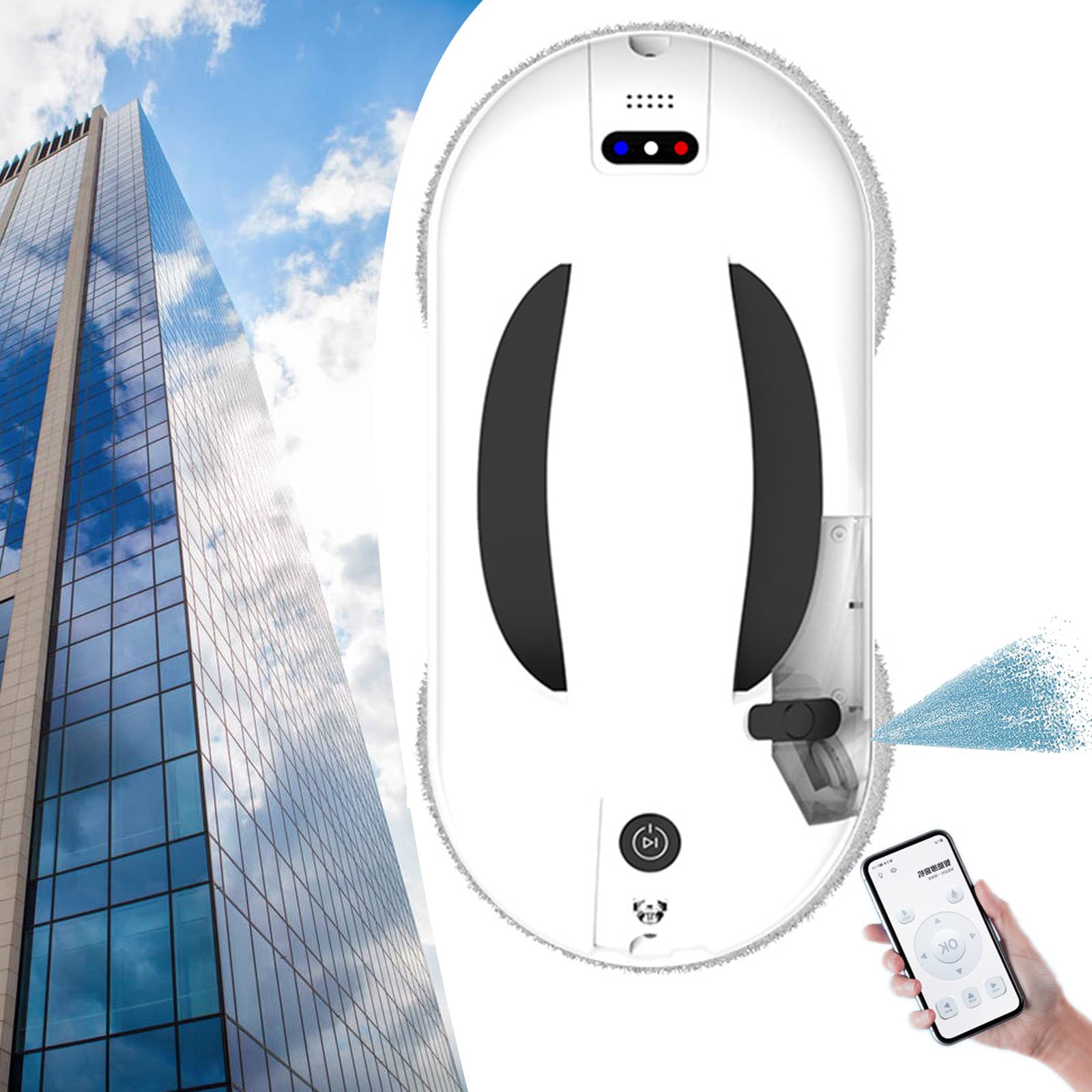 Smart Window Cleaning Robot with Ultrasonic Auto Water Spray & Vacuum Suction - App/Remote Controlled Glass & Tile Cleaner for Home/Office Use