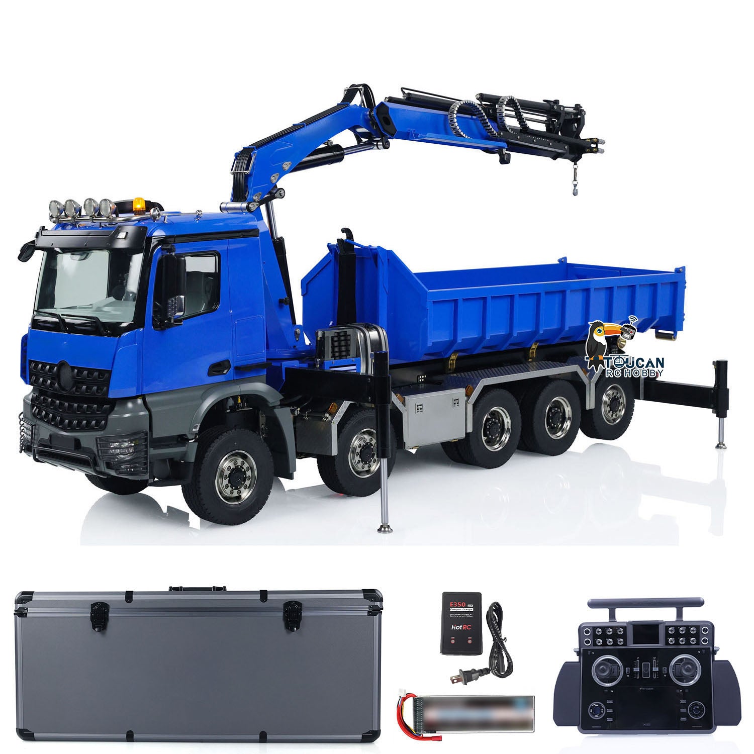 1/14 Scale RC Hydraulic Crane Dump Truck - 10x10 All-Wheel Drive Dump Car Model with 3-Speed Gearbox, U-Shaped Heavy-Duty Bucket & Timber Flatbed - Perfect for Construction Site Play, Collecting, and RC Hobby Enthusiasts