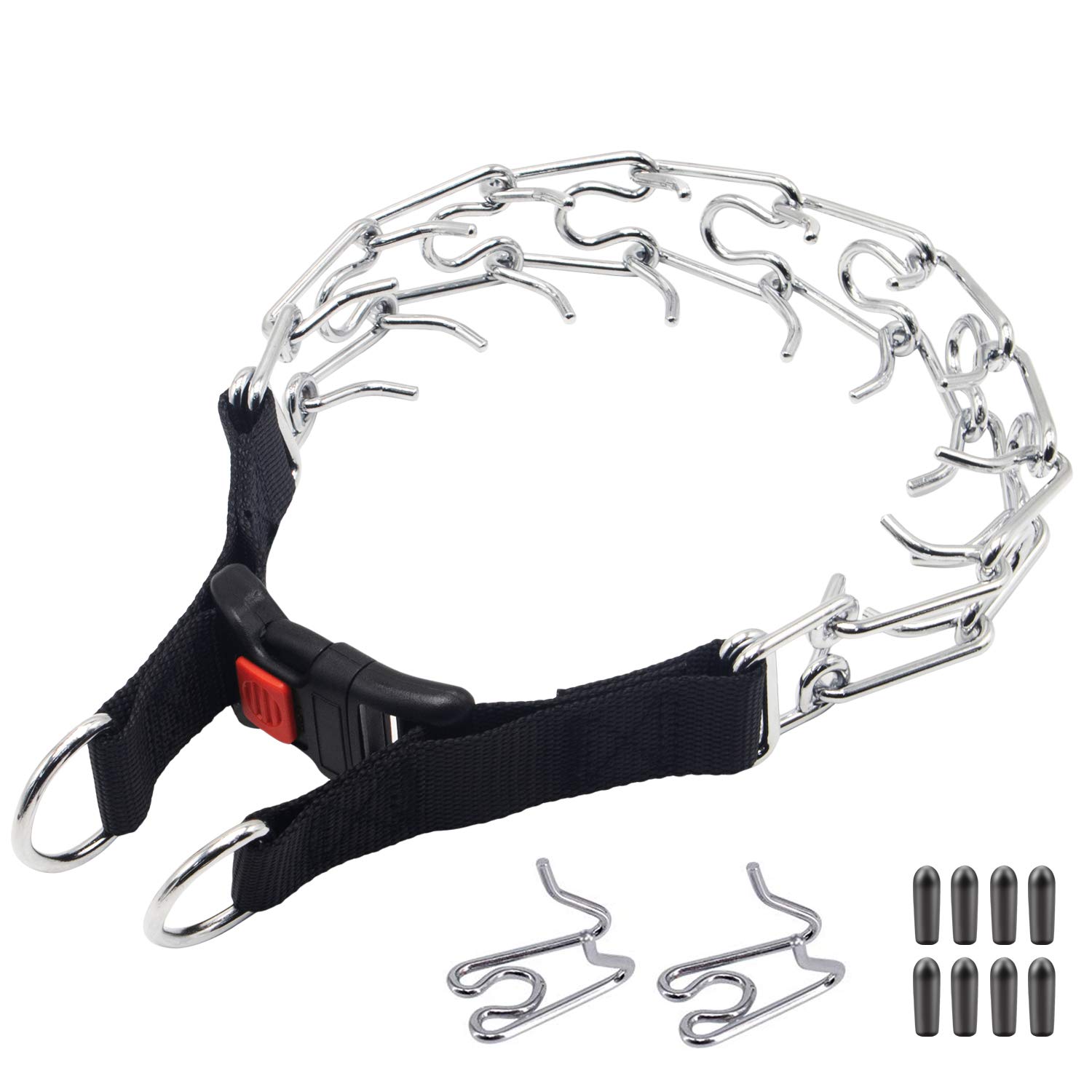 Premium Chrome Plated Dog Training Prong Collar - Quick Release Clip, Adjustable Pinch Collar for Small Medium Large Dogs - Perfect for Obedience Training & Behavior Correction