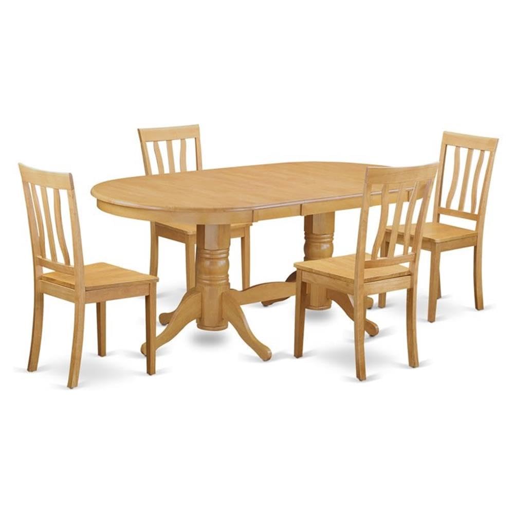 East West Furniture VAAN5-OAK-W 5-Piece Oak Dining Set with Oval Table & 4 Chairs, Butterfly Leaf Extends to 76