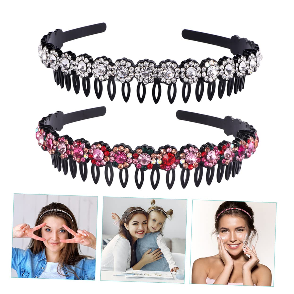 10 Pcs Non-Slip Rhinestone Headbands for Women & Girls - Sparkling Crystal Hair Accessories with Teeth Grip - Perfect for Workouts, Yoga, Parties and Daily Styling