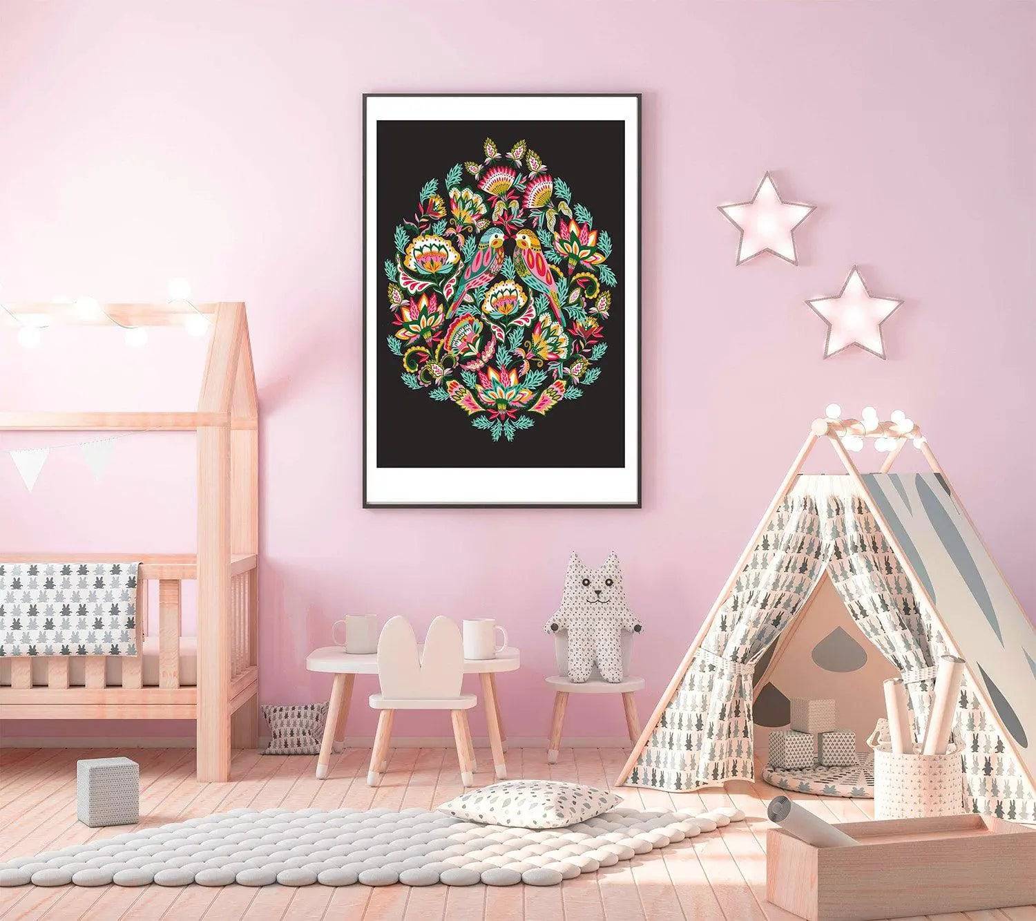 Bejeweled Birds Modern Wall Art Print - Vibrant Home Decor for Living Room, Bedroom & Office - Perfect Gift for Bird Lovers