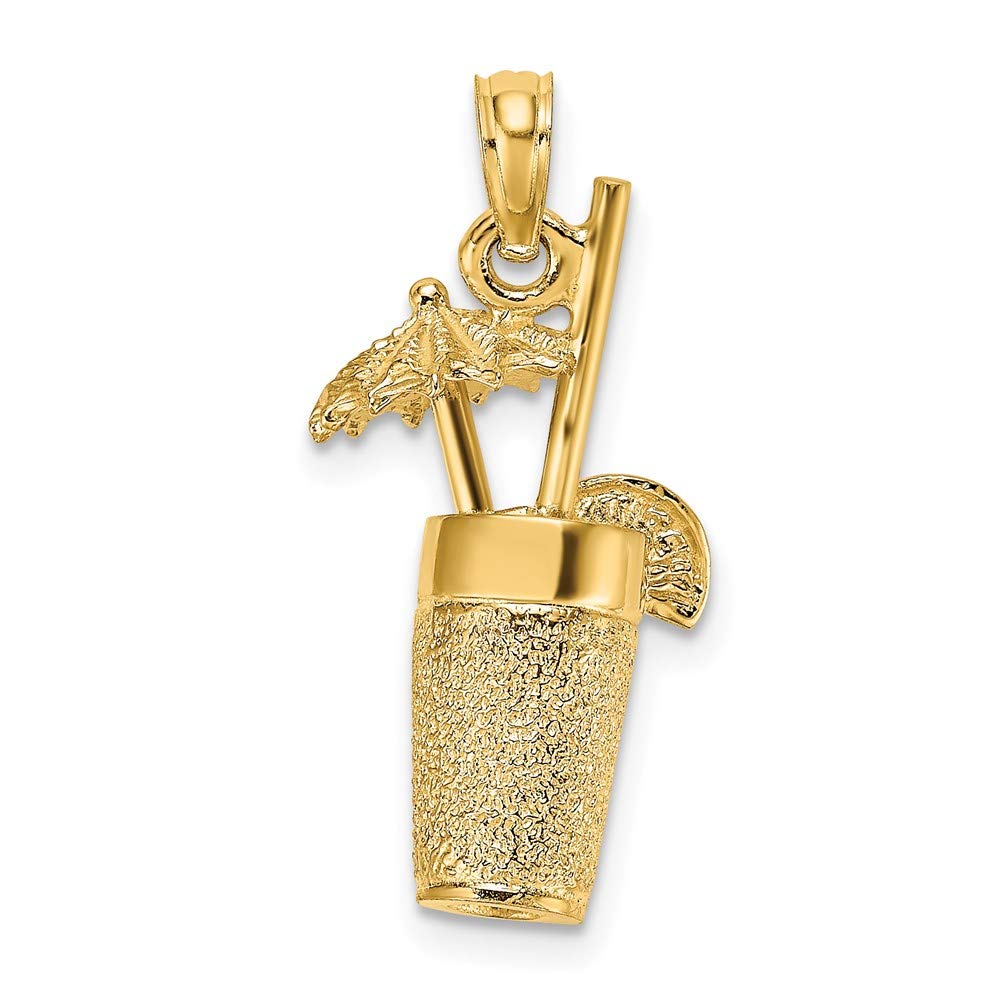 14K Yellow Gold 3D Textured Cocktail Drink Charm Pendant - Elegant Jewelry Gift for Women, Party & Night Out Accessories