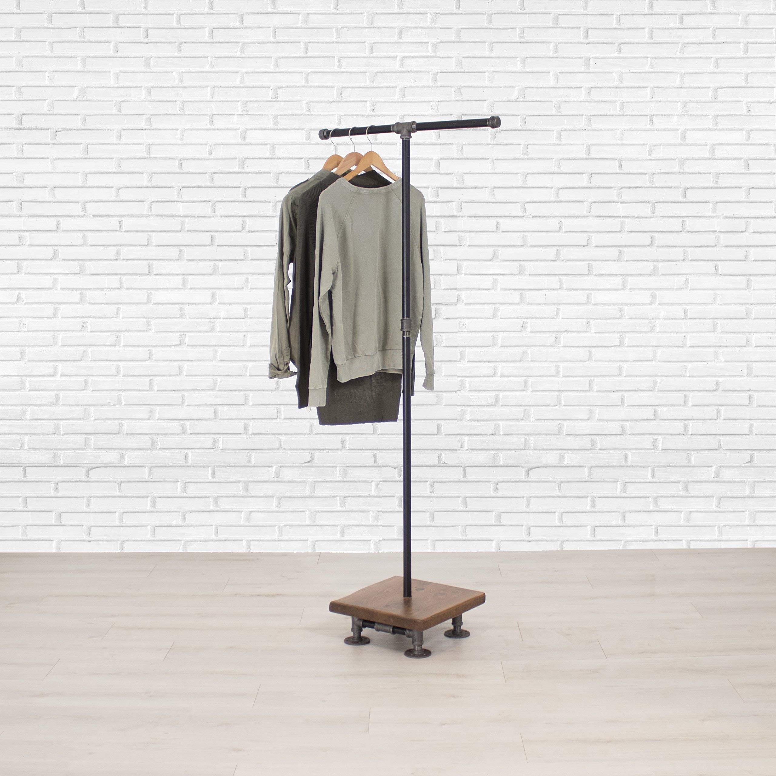 Industrial Pipe & Wood Garment Rack - 2-Way Clothing Rack with Shelves for Closet Organization, Storage & Display - Perfect for Retail Stores, Boutiques & Home Closet Organization