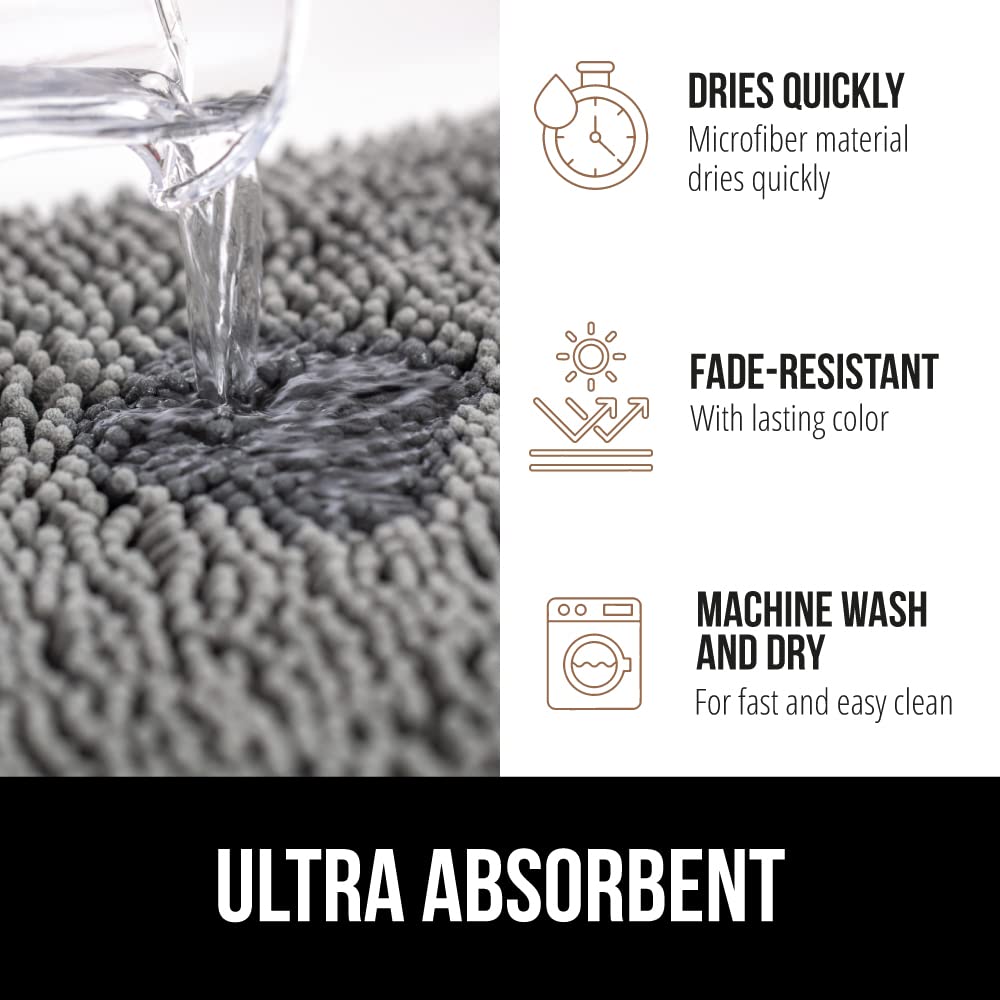 Premium Gorilla Grip Bath Rug & U-Shape Toilet Mat Set - Non-Slip, Super Absorbent, Quick Dry - Gray 30x20