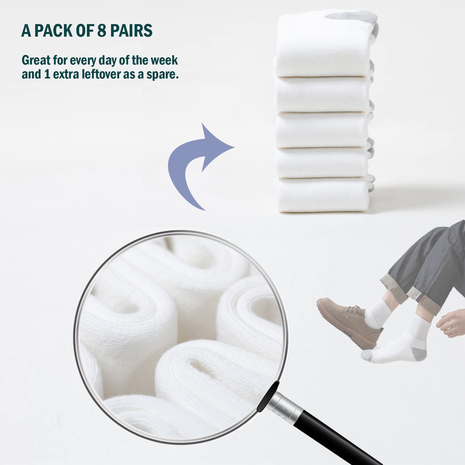 **8-Pairs Men's Athletic Ankle Socks - Moisture Wicking Cotton Cushioned Quarter Socks for Men (Size 7-9/9-12/12-15) - Perfect for Running, Gym & Everyday Comfort**