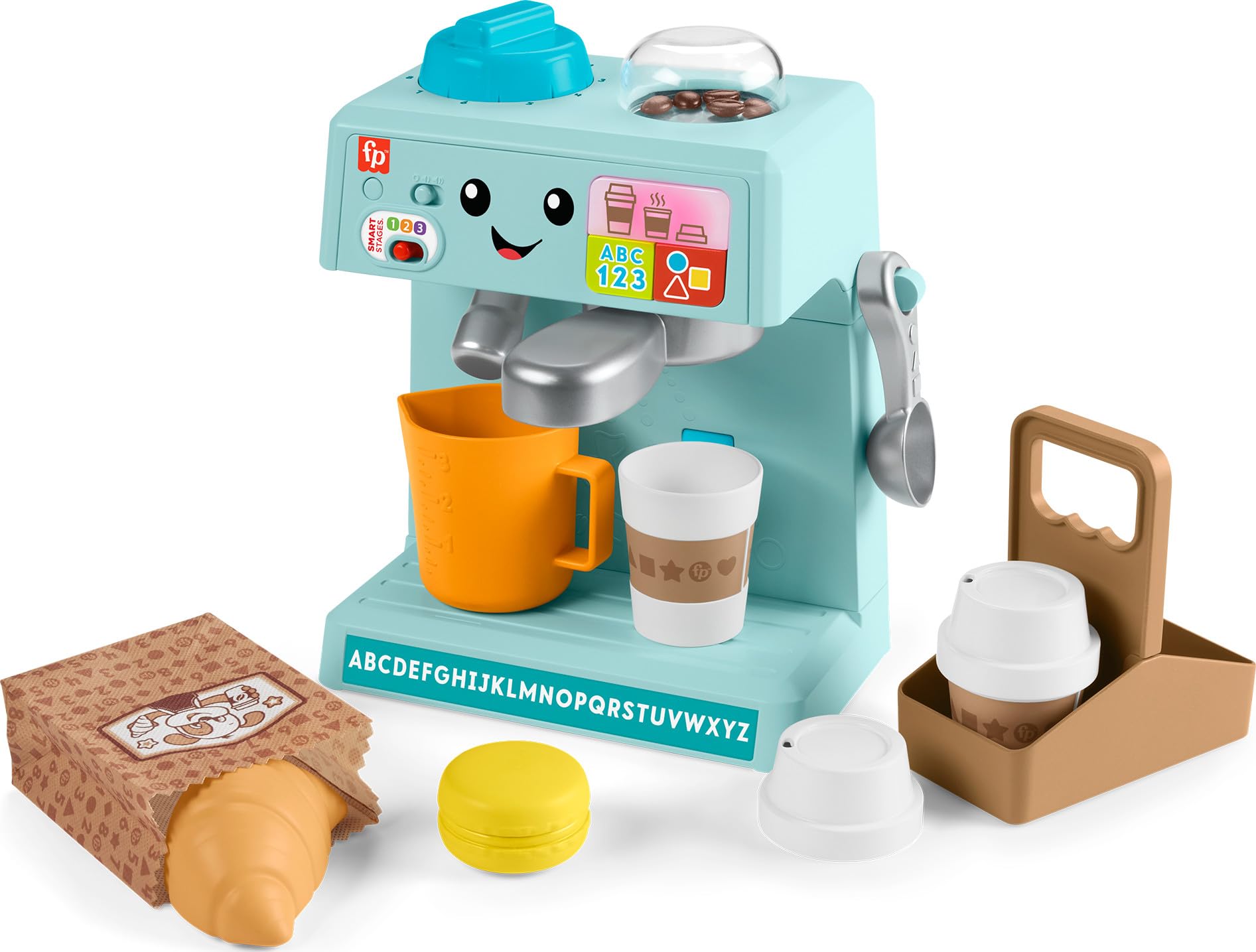 Fisher-Price Learn & Serve Coffee Café Playset - Toddler Toy with Smart Stages Technology, 10-Piece Set for Kids Ages 18+ Months (Multilingual) - Pretend Play Kitchen Set for Early Learning & Role-Playing Fun