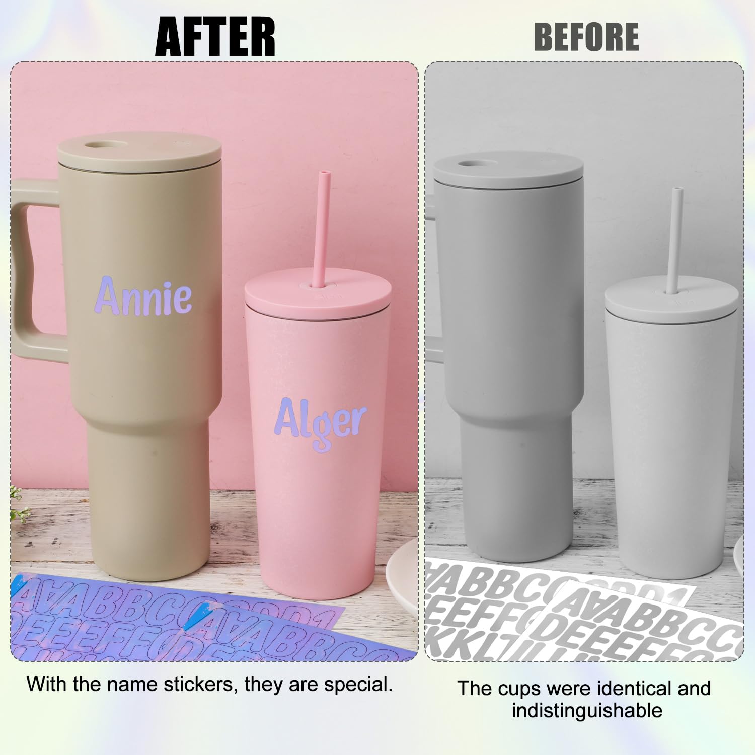 Customized Name Letter Stickers - 6 Sheets Waterproof Vinyl Alphabet Stickers for Hydro Flask, Yeti, Stanley Tumblers & Laptops - Colorful Decals for Water Bottles, Mugs, Tech Accessories & Personalization Gifts