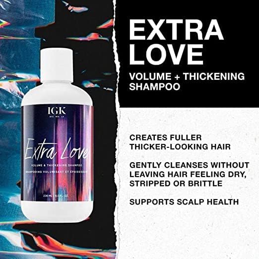 IGK EXTRA LOVE Volumizing Shampoo & Conditioner Set - Lightweight Hair Thickening Treatment for Fine Hair, Scalp Balance & Oil Control - Vegan, Cruelty-Free 8oz Duo - Perfect for Daily Volume Boost & Healthy Hair Care Routine