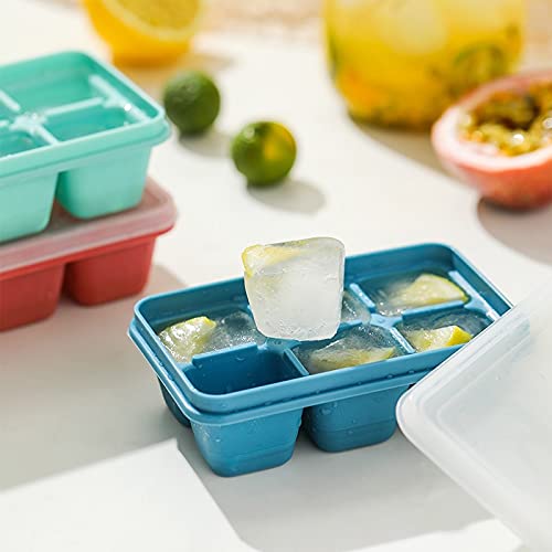 KIYOKI 3 Pack Silicone Ice Cube Trays with Lids - Stackable Mini Ice Cube Molds for Freezer, Easy Release Flexible Bottom (Blue, Red, Mint Green) - Perfect for Cocktails, Iced Coffee & Smoothies