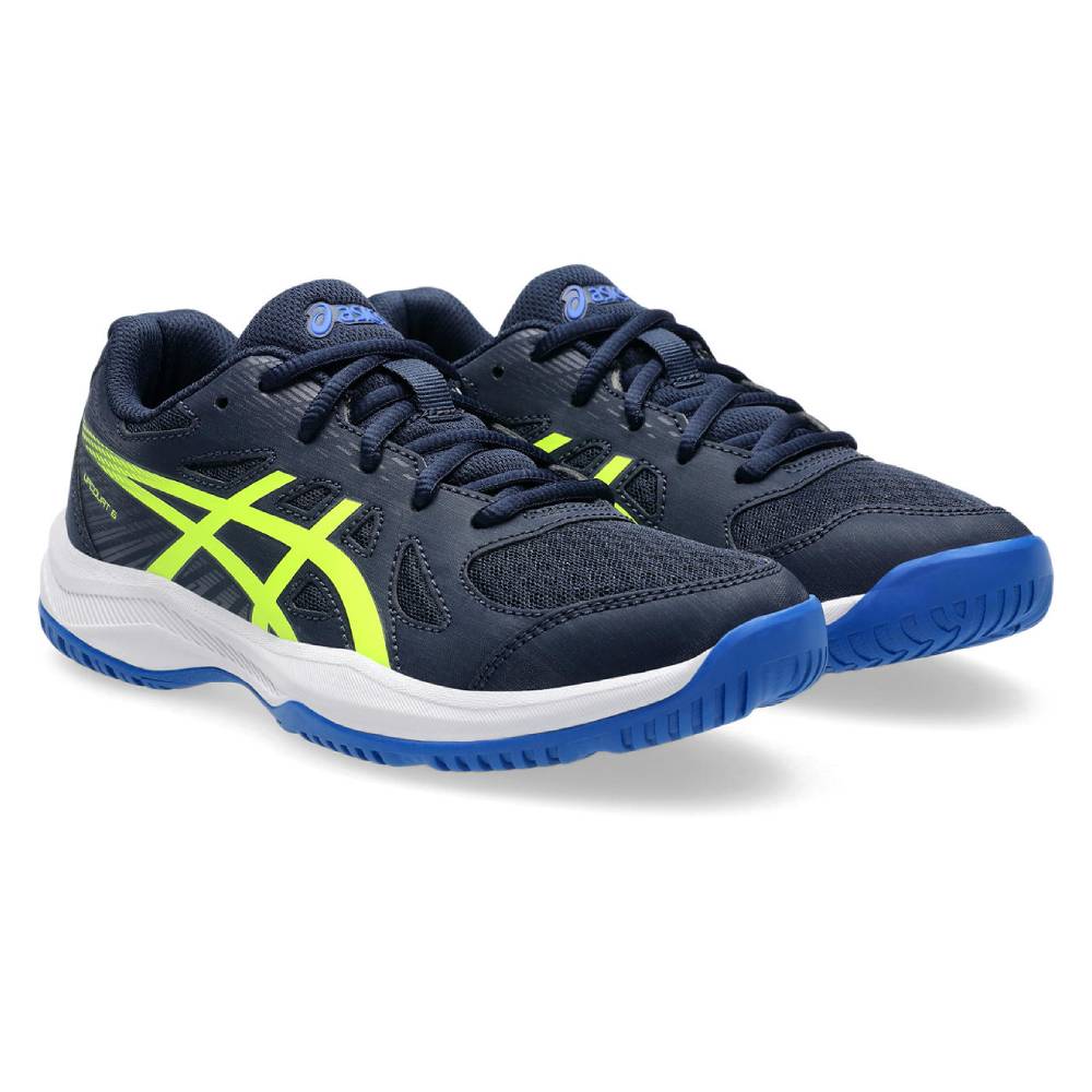 ASICS Upcourt 6 GS Junior Indoor Court Shoes for Kids - Midnight/Safety Yellow | Lightweight Volleyball & Badminton Shoes for Girls & Boys | Perfect for Indoor Sports & Gym Classes